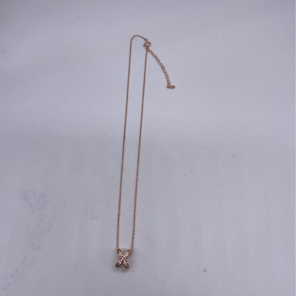 X Intertwined Women's Crystals Charm Necklace Rose Gold Alloy Chain Adjustable