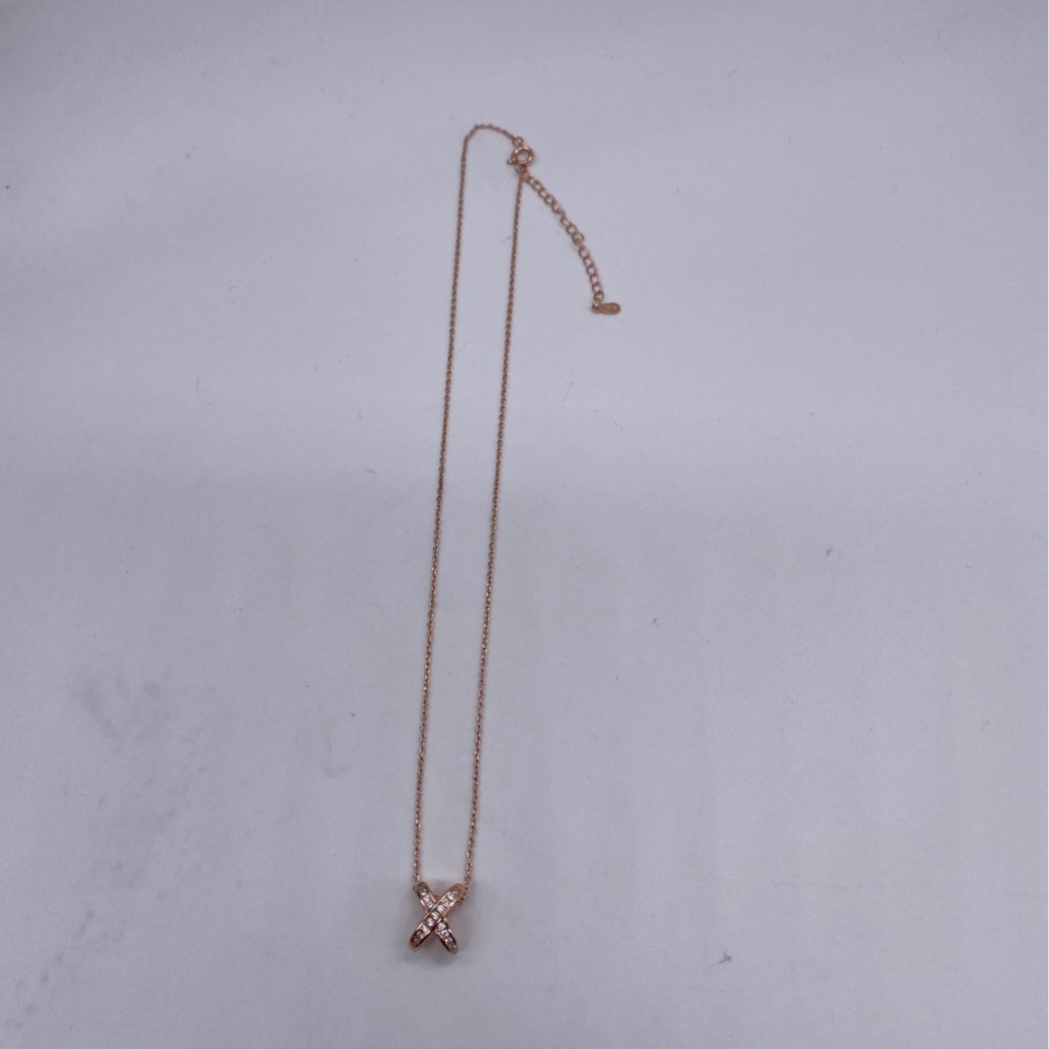 X Intertwined Women's Crystals Charm Necklace Rose Gold Alloy Chain Adjustable