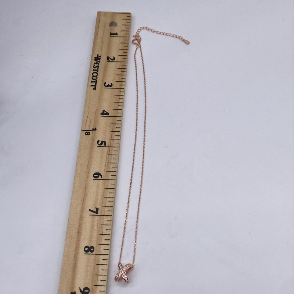 X Intertwined Women's Crystals Charm Necklace Rose Gold Alloy Chain Adjustable