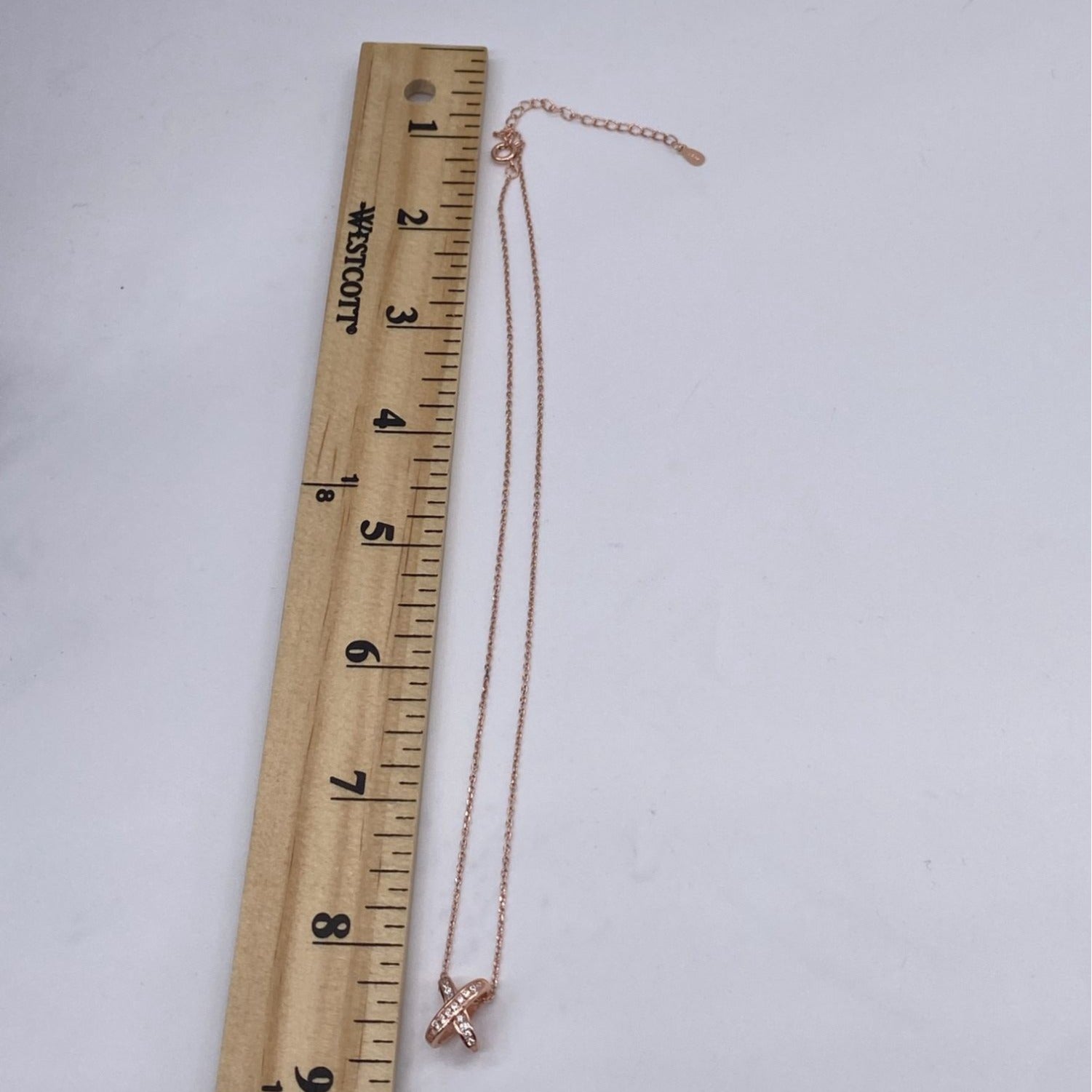 X Intertwined Women's Crystals Charm Necklace Rose Gold Alloy Chain Adjustable