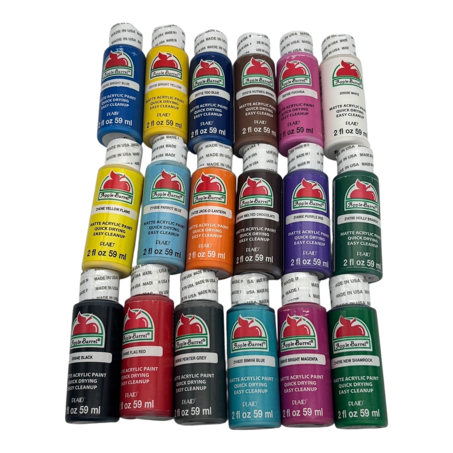 Apple Barrel Matte Acrylic Paint Plaid 18 Pc Set 2 fl oz Assorted Colors