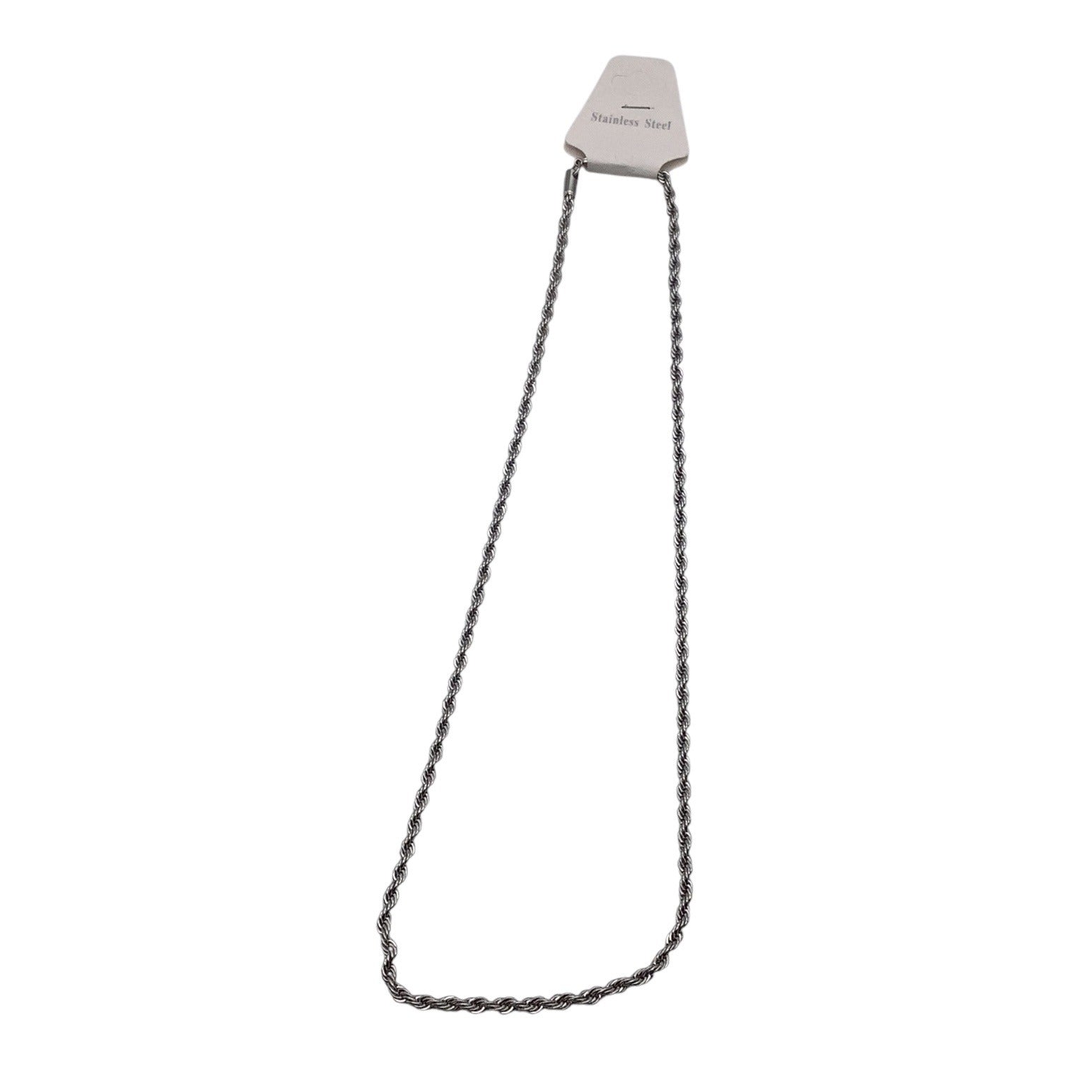 4mm Stainless Steel Unisex Rope Chain Necklace 24-Inch Sliver Tone