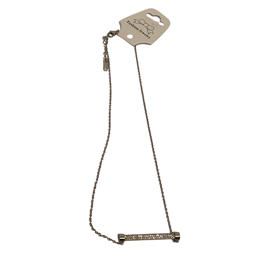 Fancy Zircon Bar Necklace Silver Titanium Steel Chain Sparkle Accent For Women