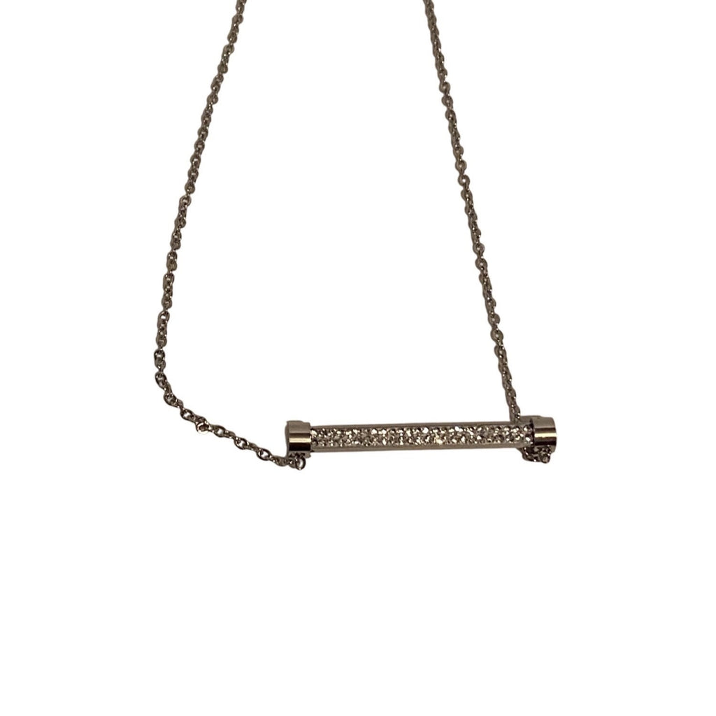 Fancy Zircon Bar Necklace Silver Titanium Steel Chain Sparkle Accent For Women
