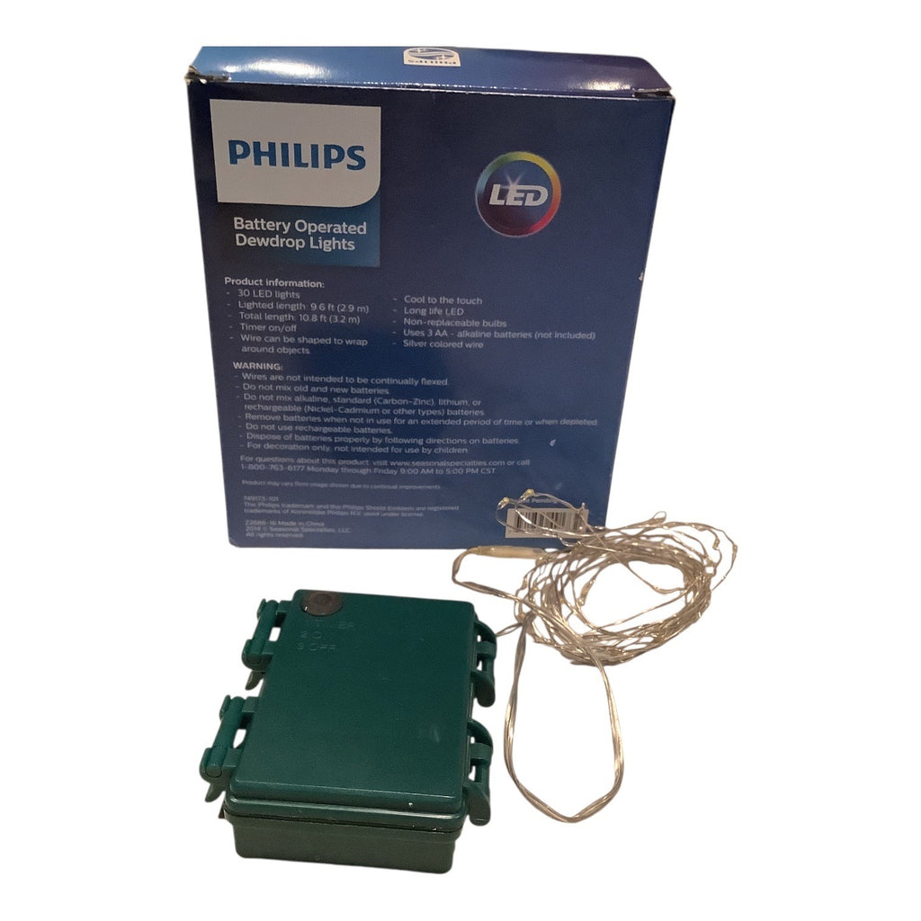 Philips Battery Operated Dewdrop Lights 30 LEDs Warm White Indoor Outdoor 9.6ft Wire
