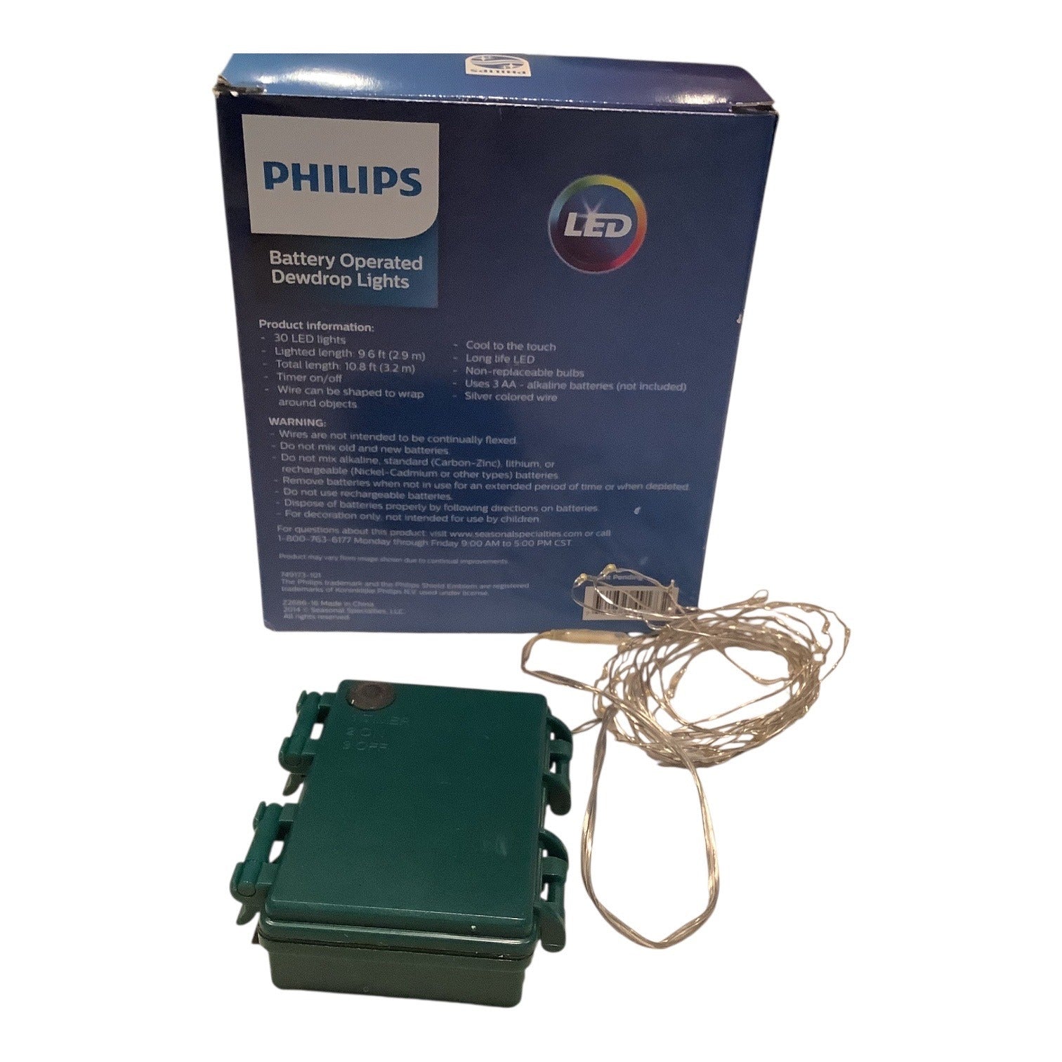 Philips Battery Operated Dewdrop Lights 30 LEDs Warm White Indoor Outdoor 9.6ft Wire