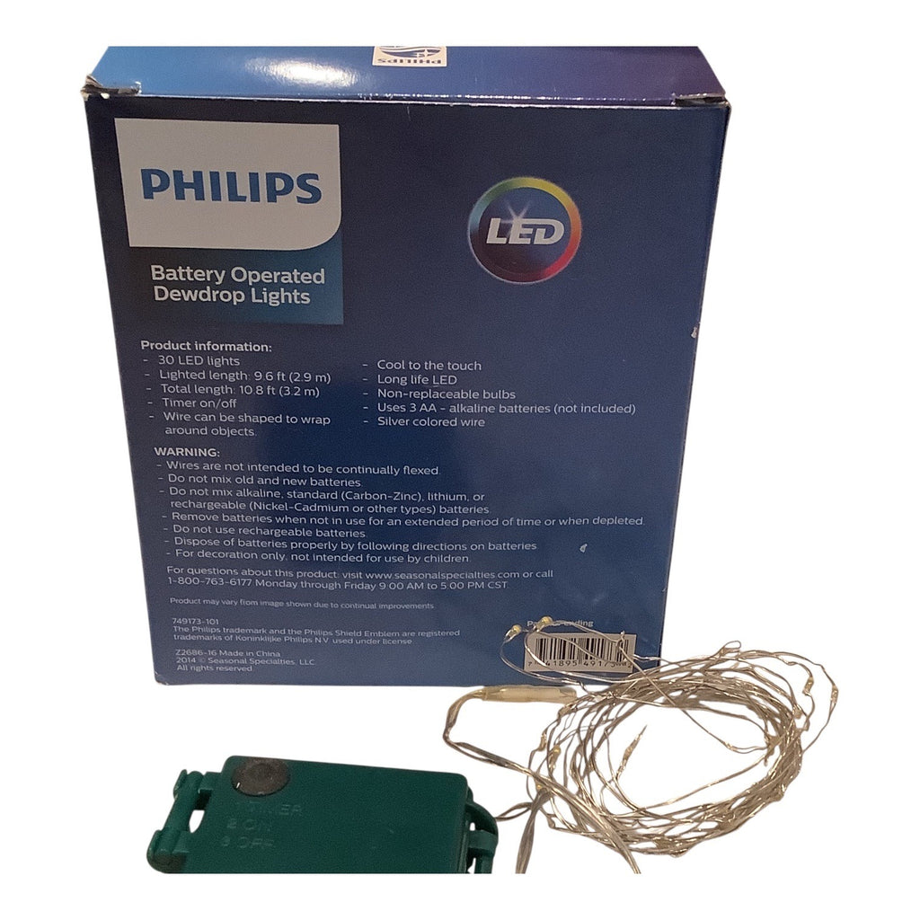 Philips Battery Operated Dewdrop Lights 30 LEDs Warm White Indoor Outdoor 9.6ft Wire