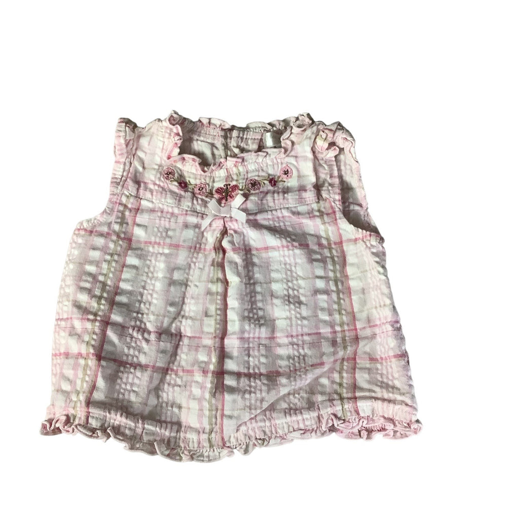 First Moments Layette Girls Sleeveless Top 3-6M Pink Plaid Ruffle Butterfly Floral
