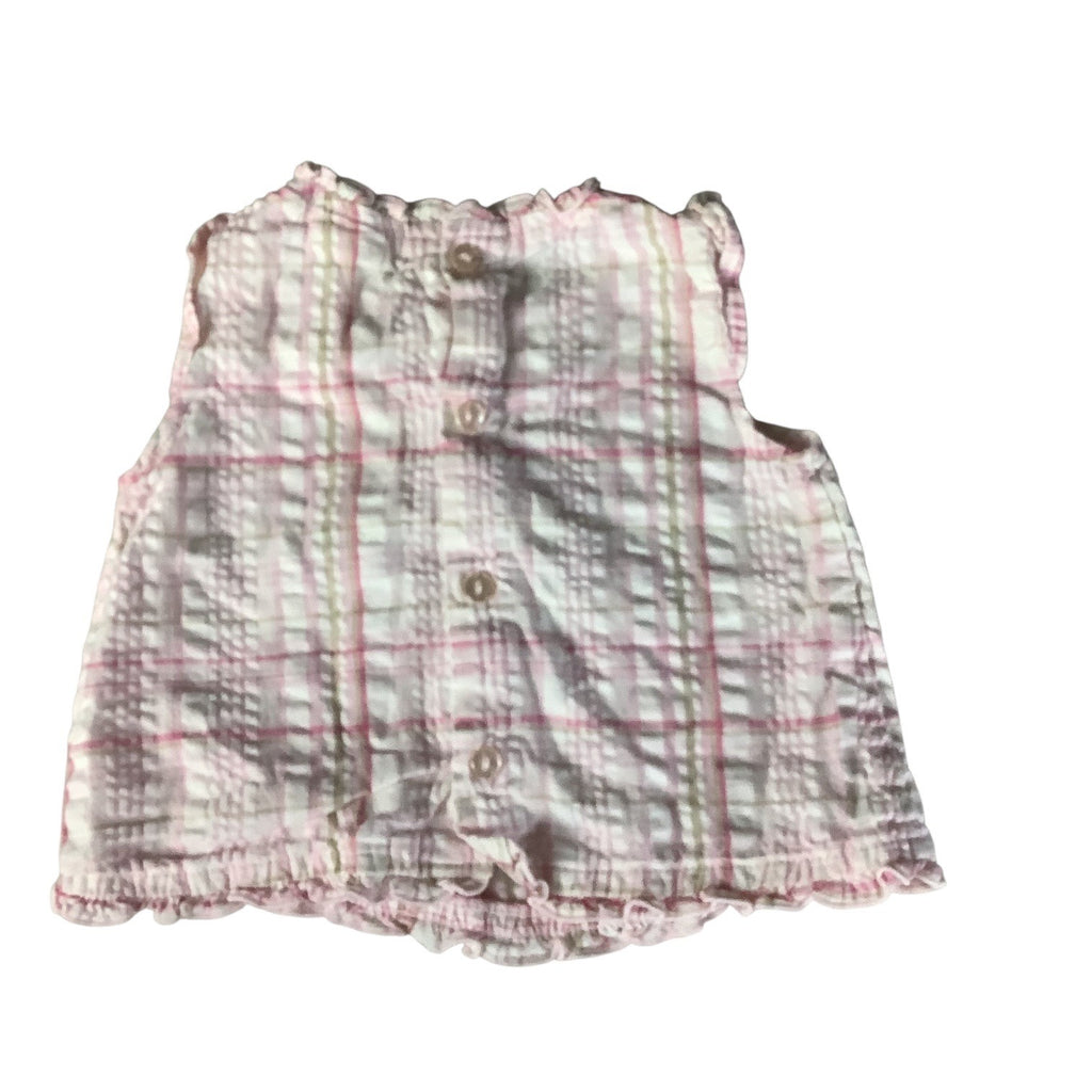First Moments Layette Girls Sleeveless Top 3-6M Pink Plaid Ruffle Butterfly Floral