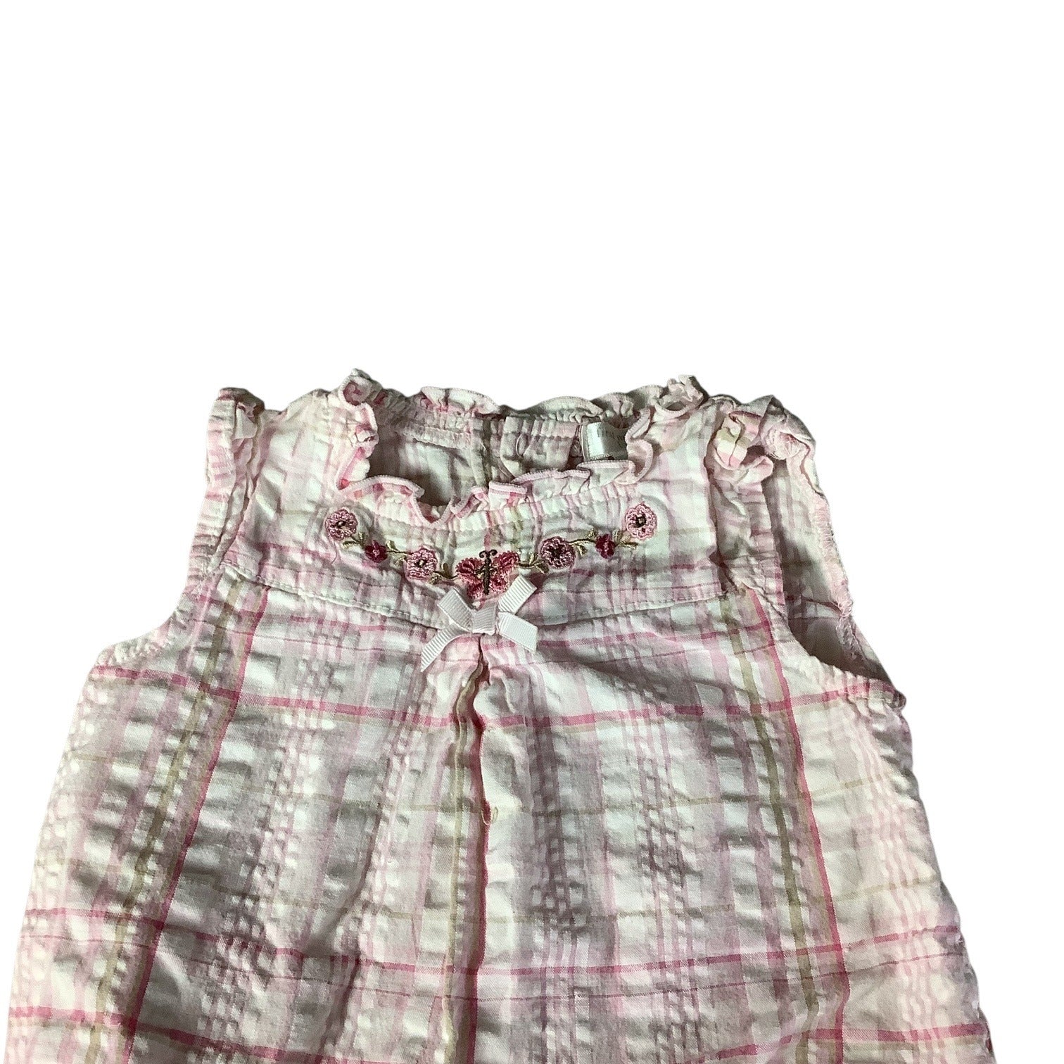 First Moments Layette Girls Sleeveless Top 3-6M Pink Plaid Ruffle Butterfly Floral