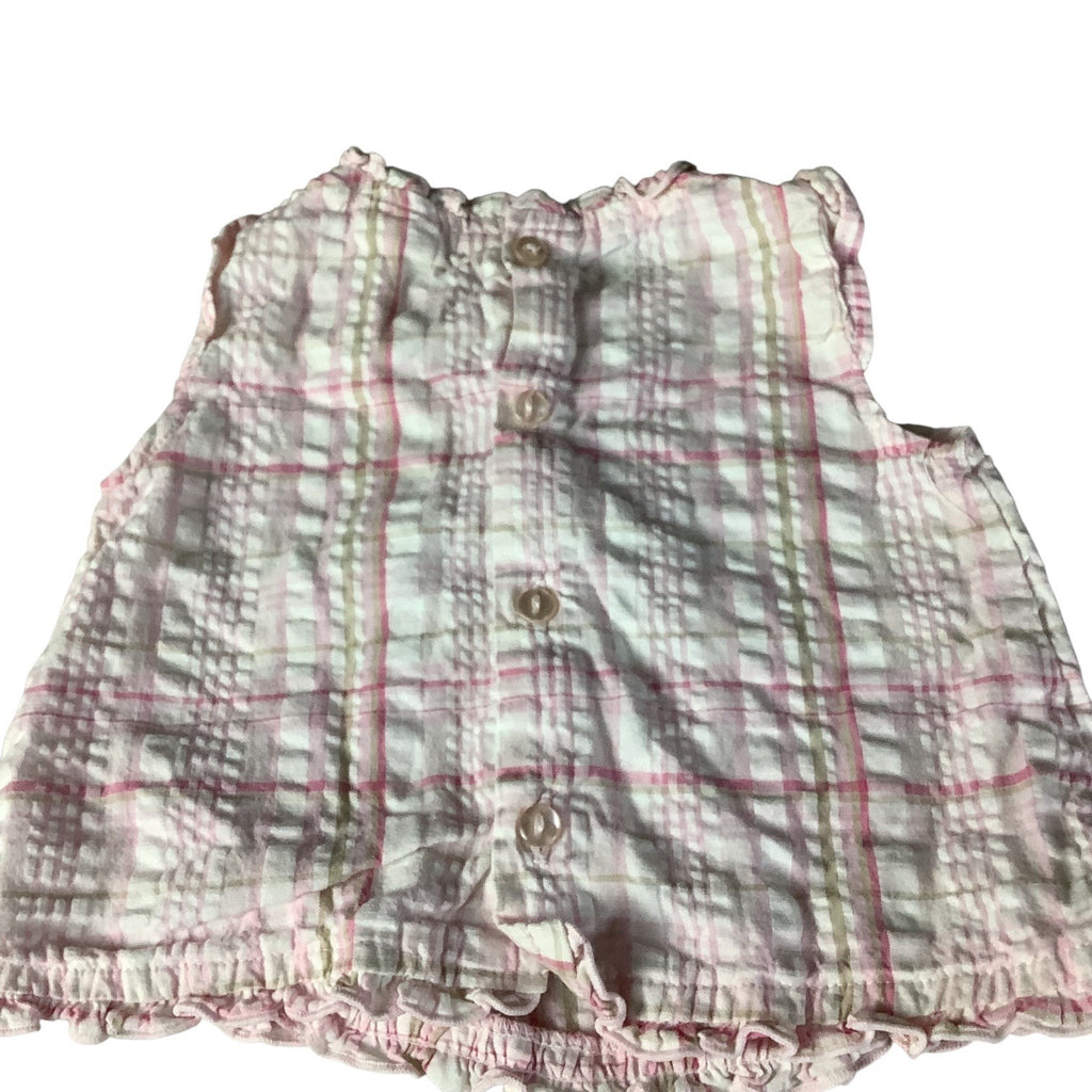 First Moments Layette Girls Sleeveless Top 3-6M Pink Plaid Ruffle Butterfly Floral