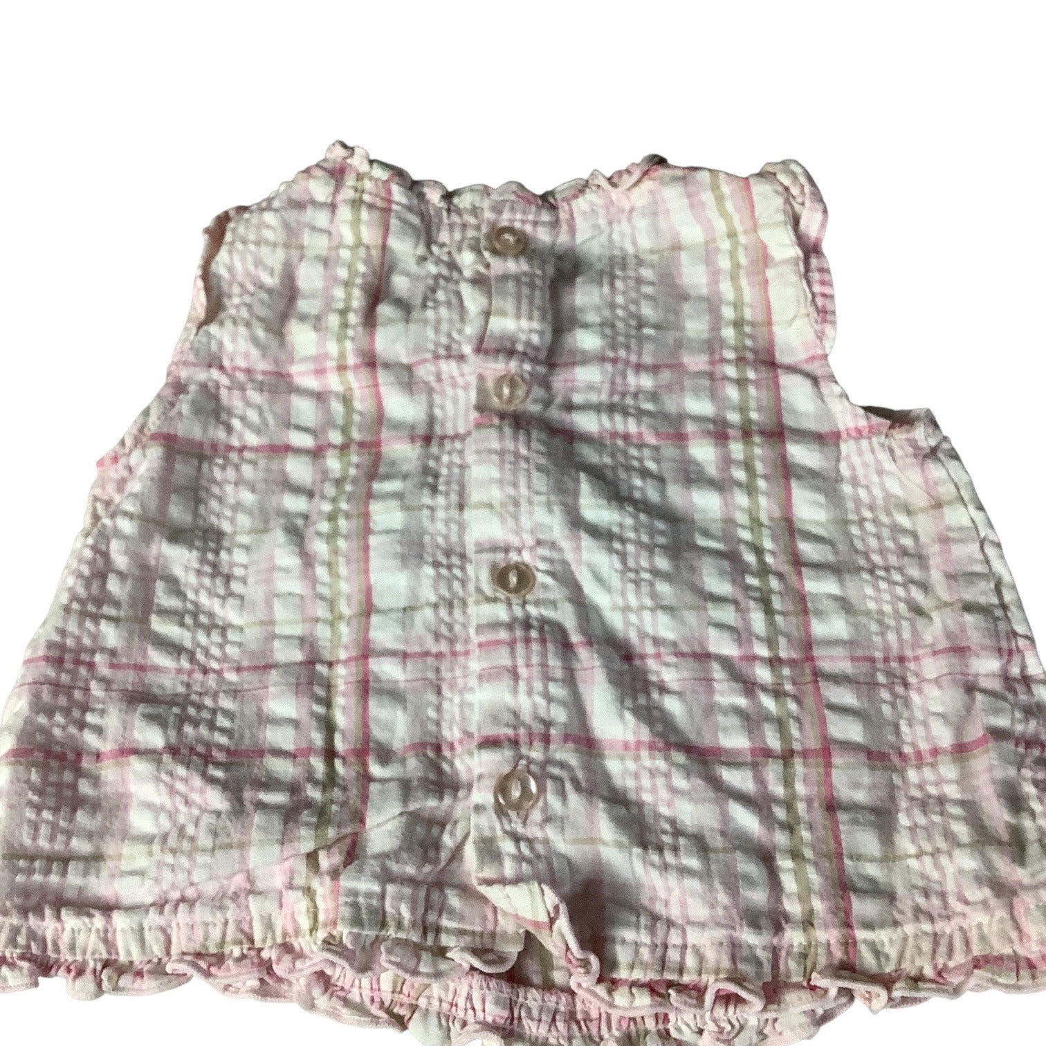First Moments Layette Girls Sleeveless Top 3-6M Pink Plaid Ruffle Butterfly Floral