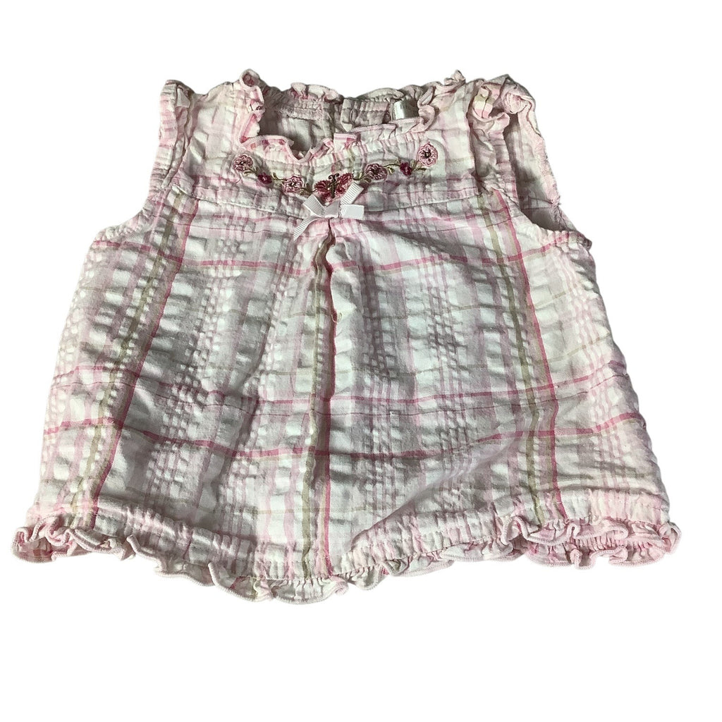 First Moments Layette Girls Sleeveless Top 3-6M Pink Plaid Ruffle Butterfly Floral