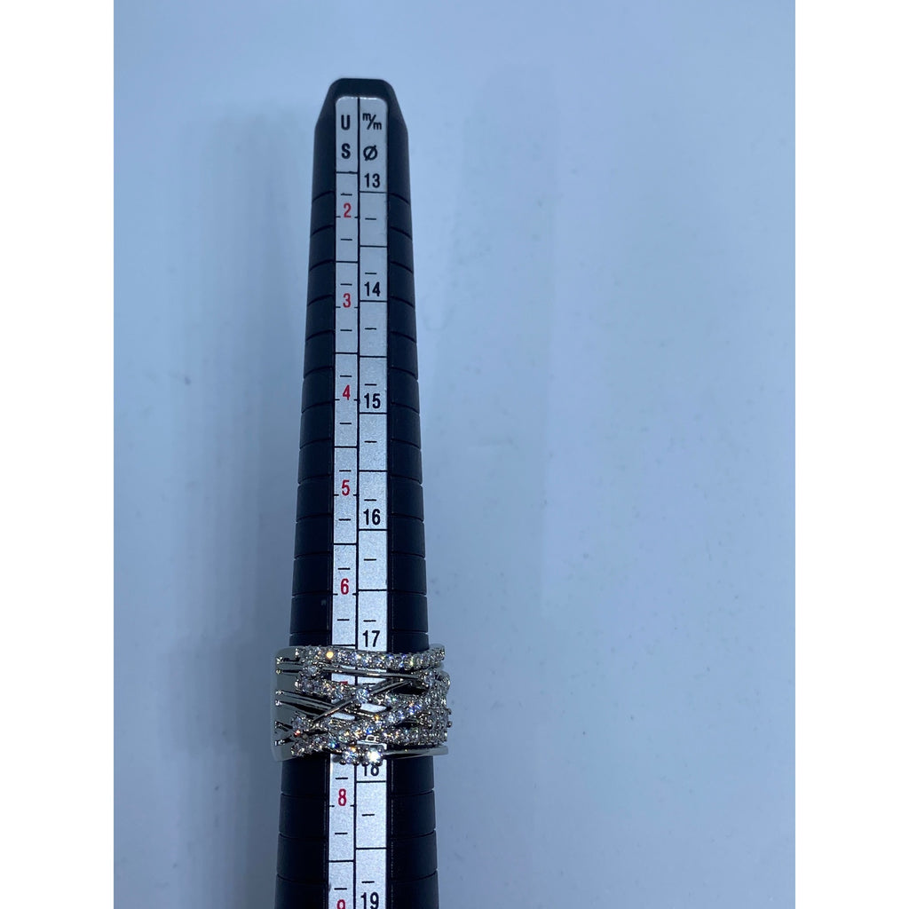 Fashion Women Color Separation Gold Wedding Engagement Floral Ring (White, 7)