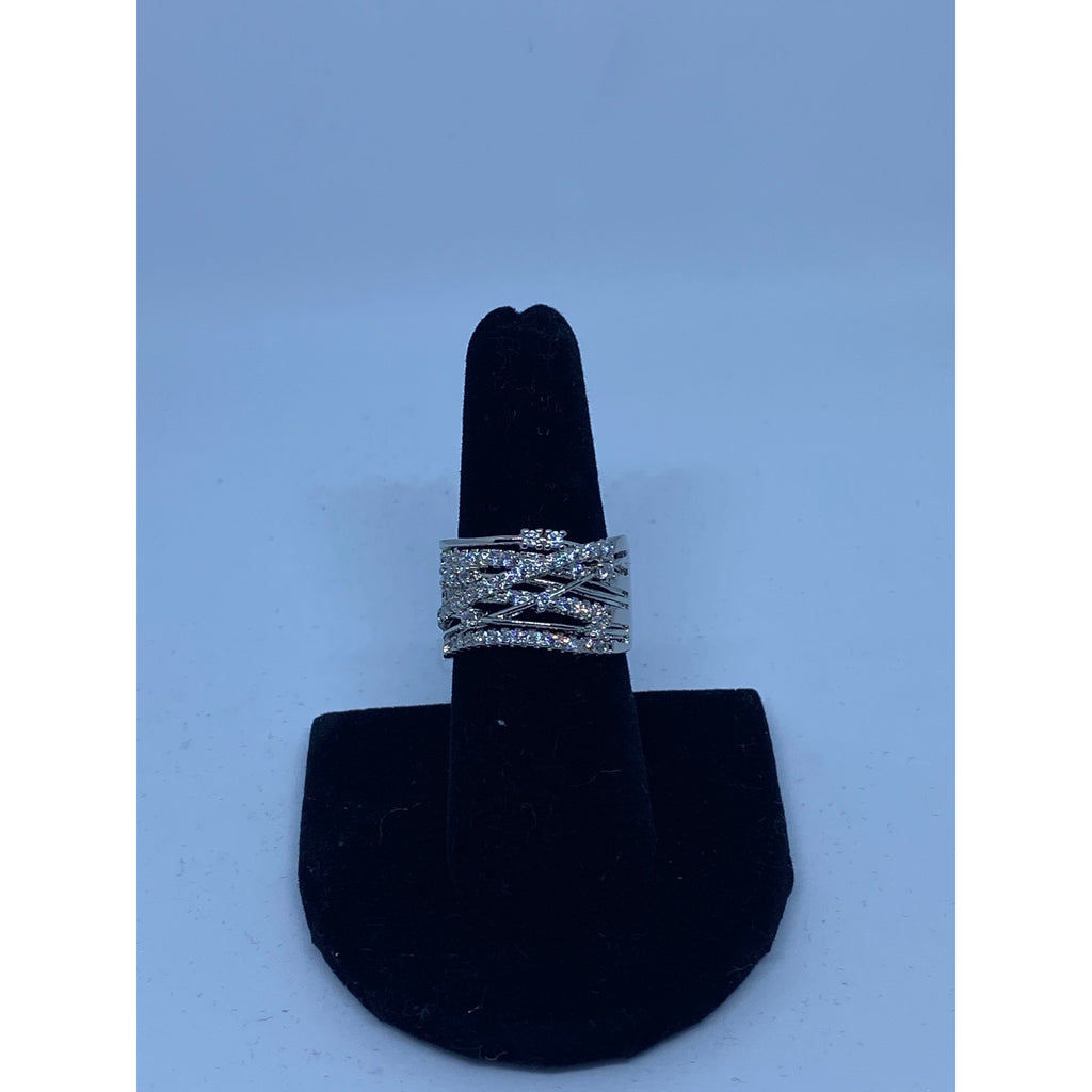 Fashion Women Color Separation Gold Wedding Engagement Floral Ring (White, 7)