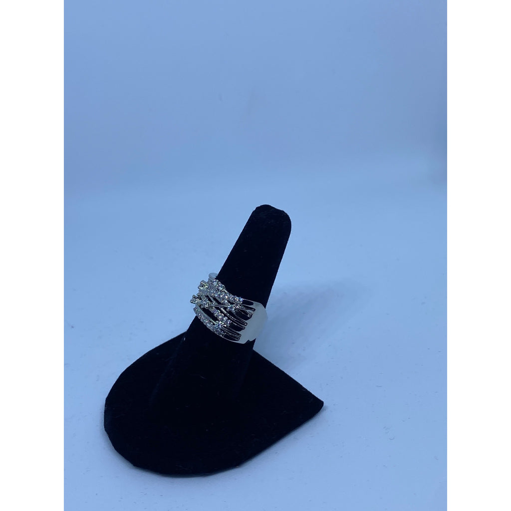 Fashion Women Color Separation Gold Wedding Engagement Floral Ring (White, 7)