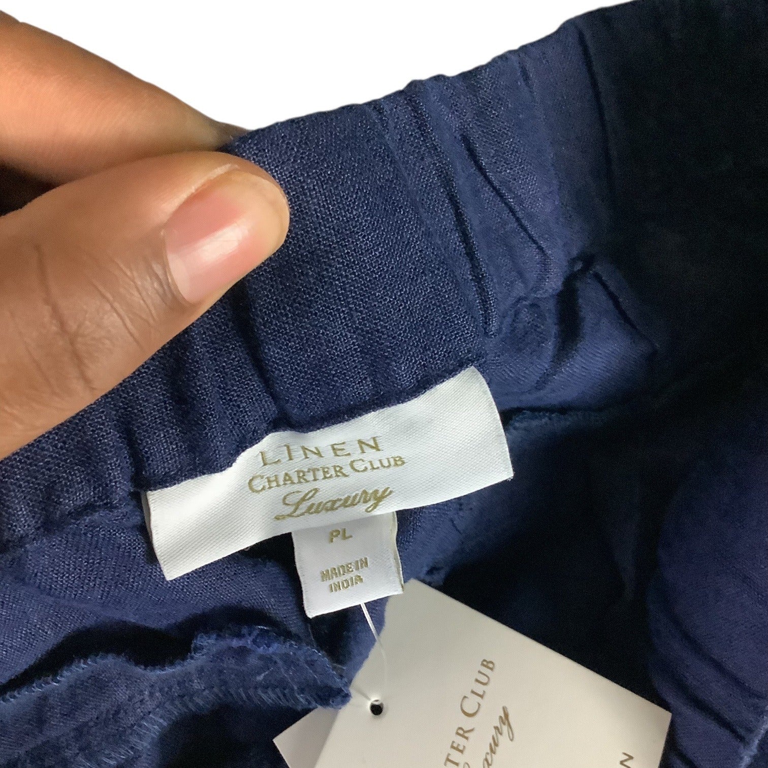 Charter Club Women’s Petite Linen Pants Intrepid Blue Size PL Elastic Waistband