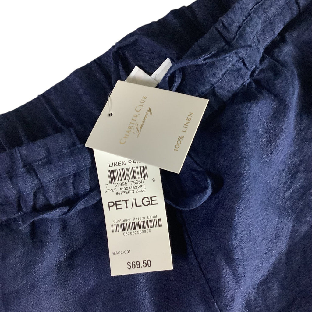 Charter Club Women’s Petite Linen Pants Intrepid Blue Size PL Elastic Waistband