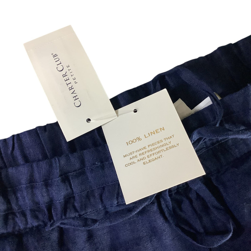 Charter Club Women’s Petite Linen Pants Intrepid Blue Size PL Elastic Waistband