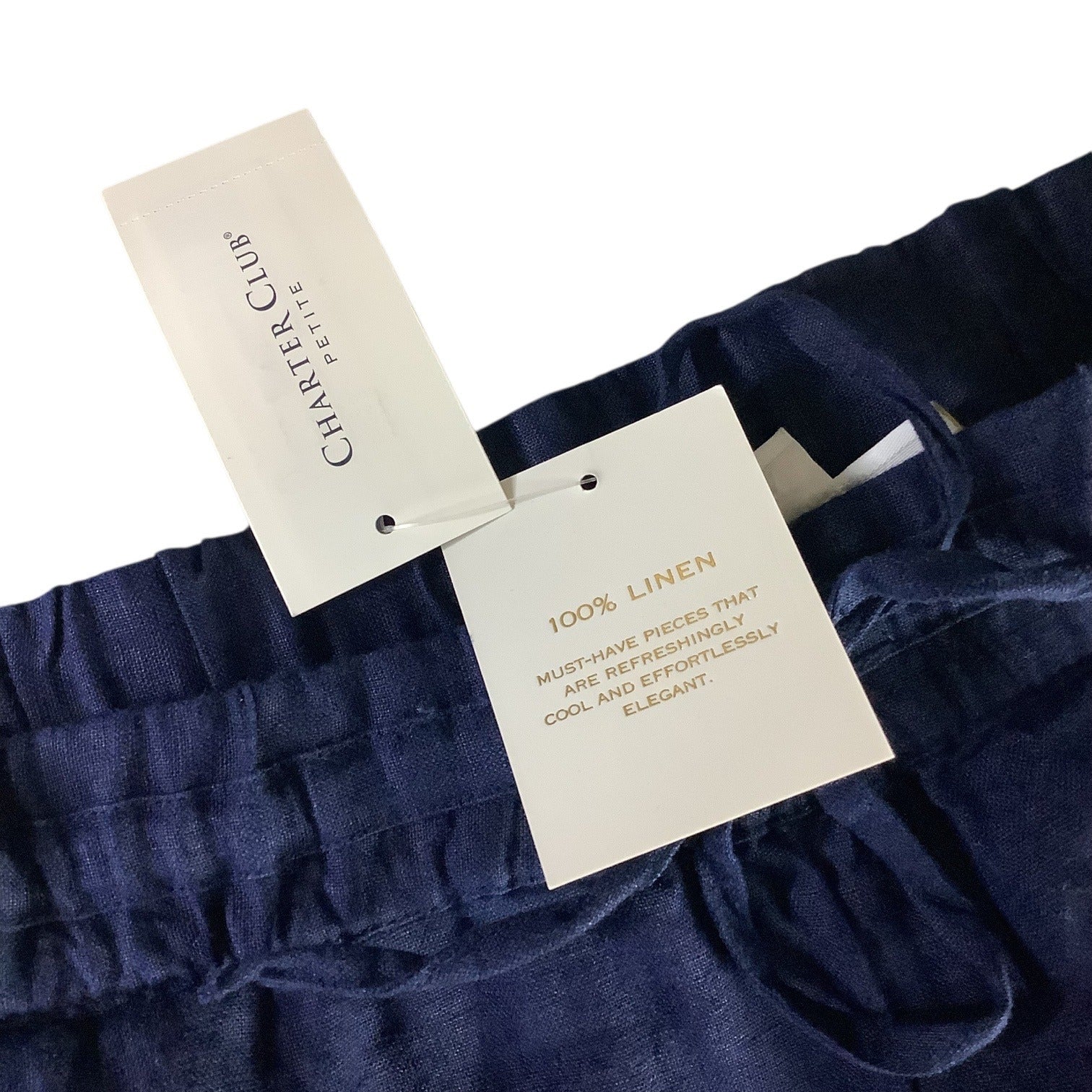 Charter Club Women’s Petite Linen Pants Intrepid Blue Size PL Elastic Waistband