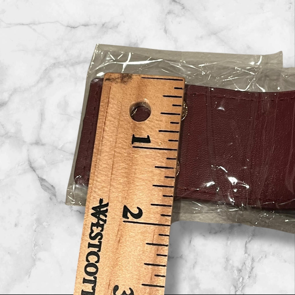 Women’s Burgundy PU Leather Bracelet With Gold "V" Detail & Snap Closure