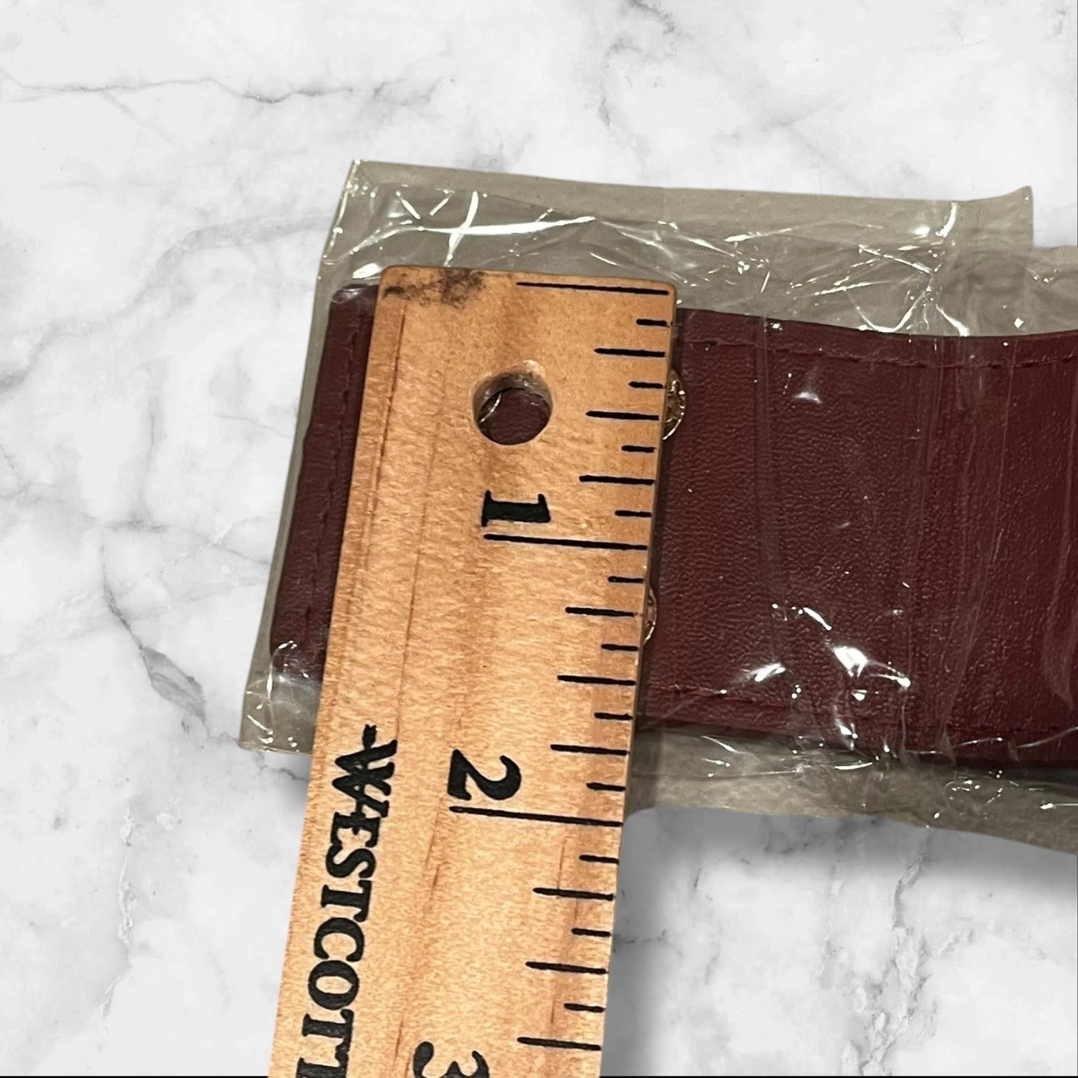 Women’s Burgundy PU Leather Bracelet With Gold "V" Detail & Snap Closure