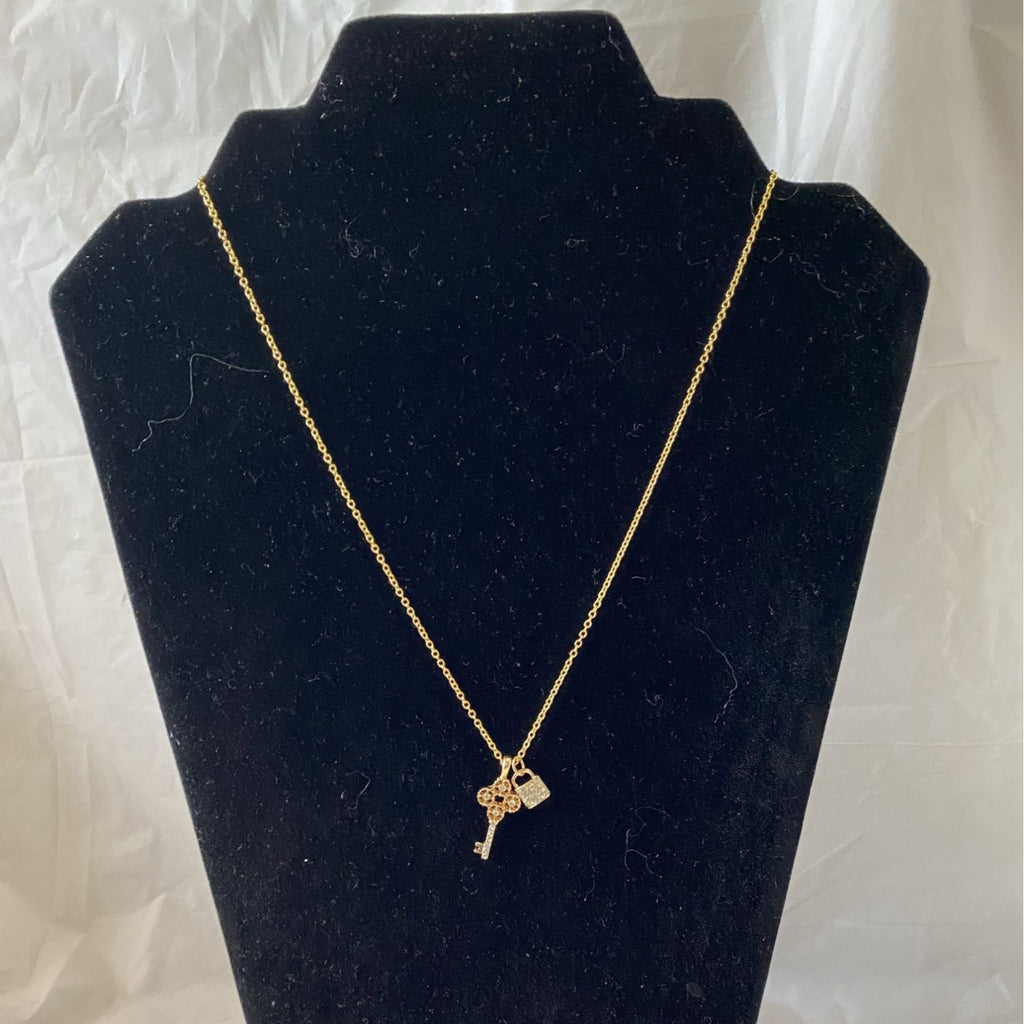 Golden Lock & Key Pendant Necklace Rhinestone Gold Chain For Women