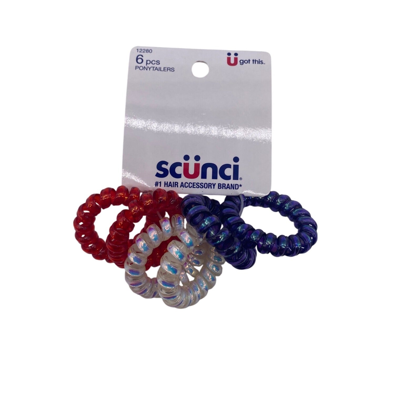 Scunci U Got This Hair Coils Ponytailers Red White & Blue Spiral Design 12280