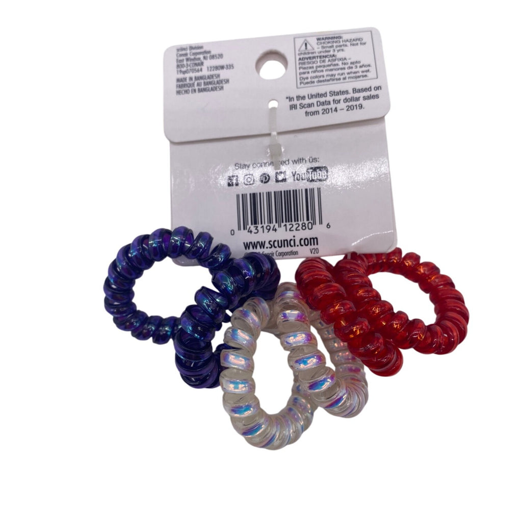 Scunci U Got This Hair Coils Ponytailers Red White & Blue Spiral Design 12280
