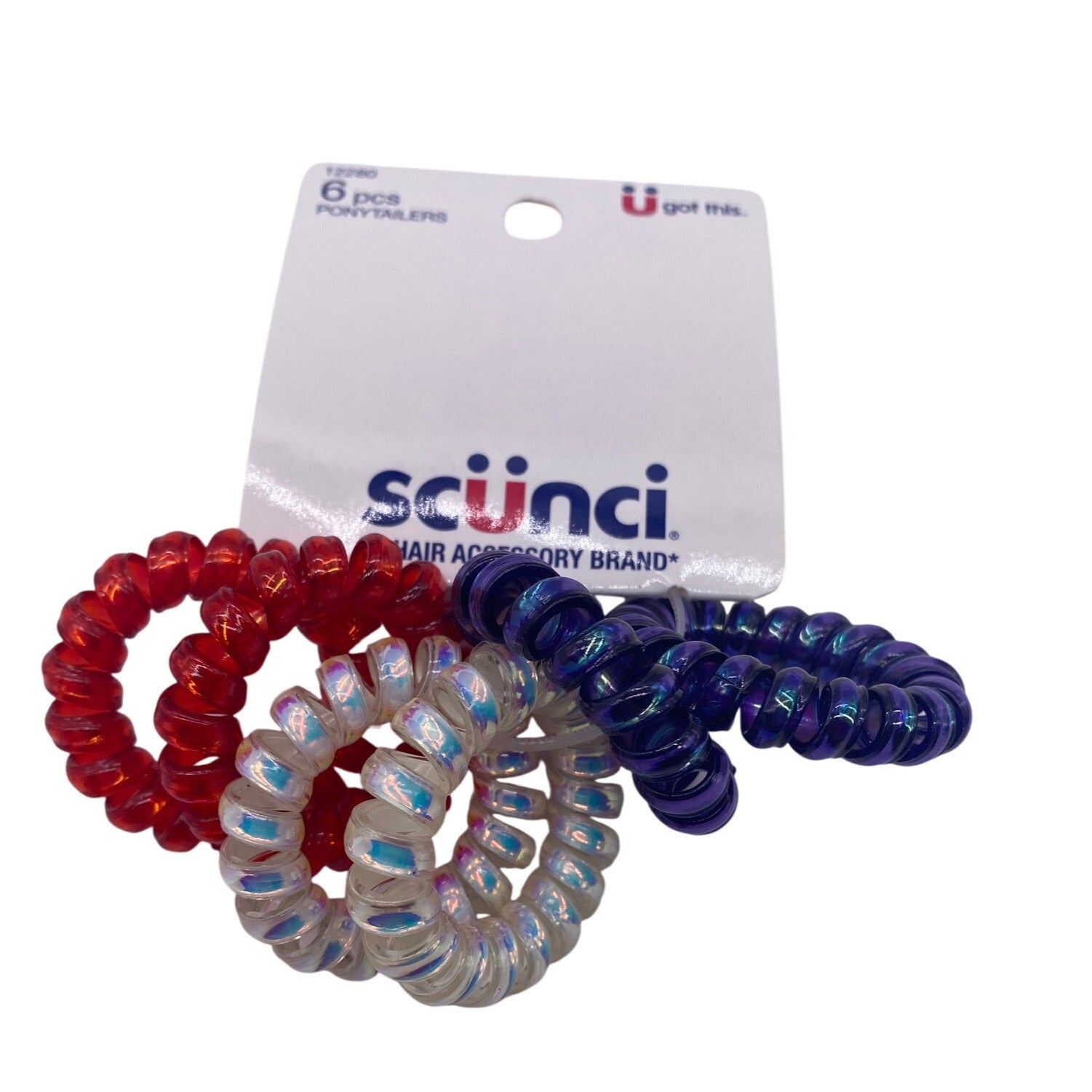 Scunci U Got This Hair Coils Ponytailers Red White & Blue Spiral Design 12280