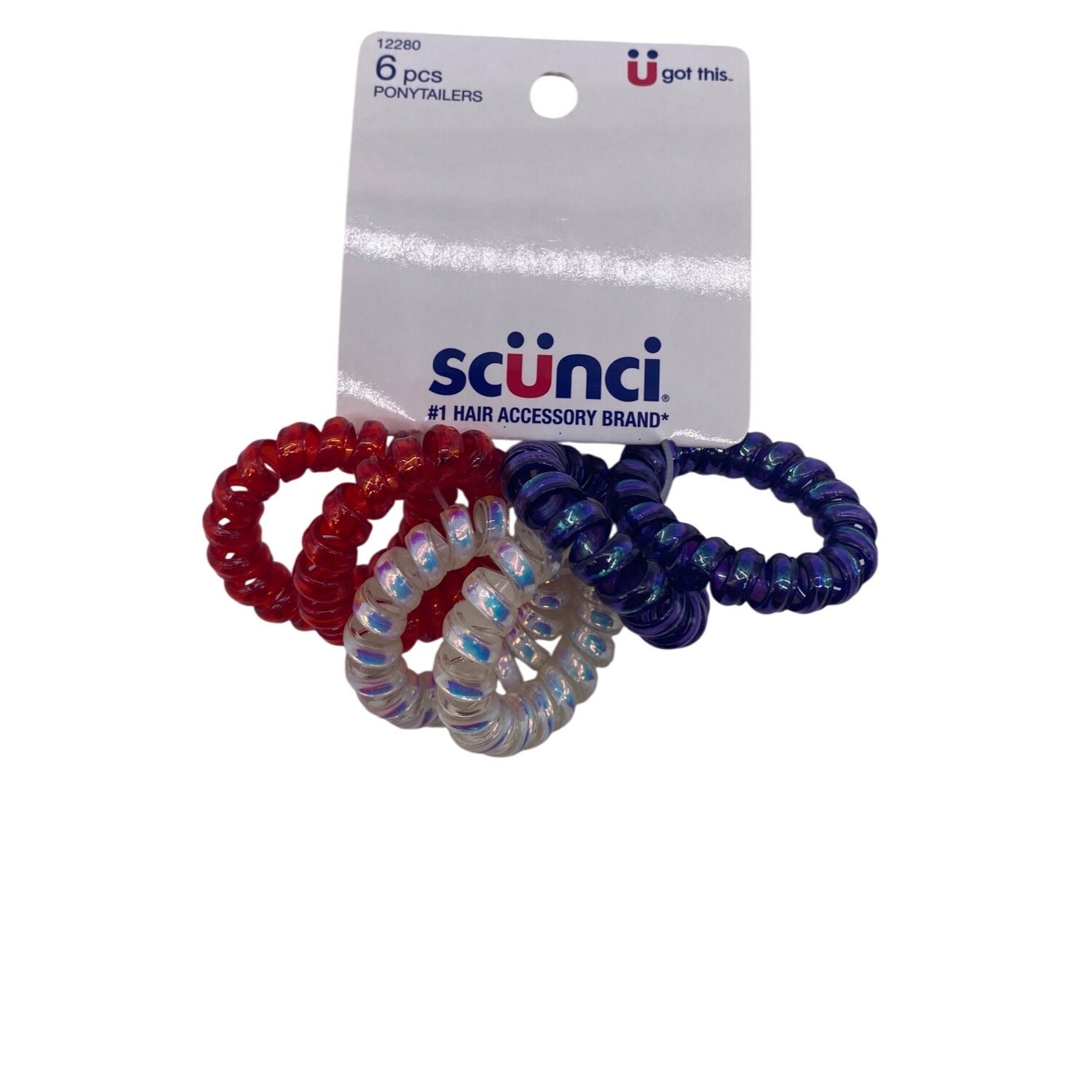 Scunci U Got This Hair Coils Ponytailers Red White & Blue Spiral Design 12280