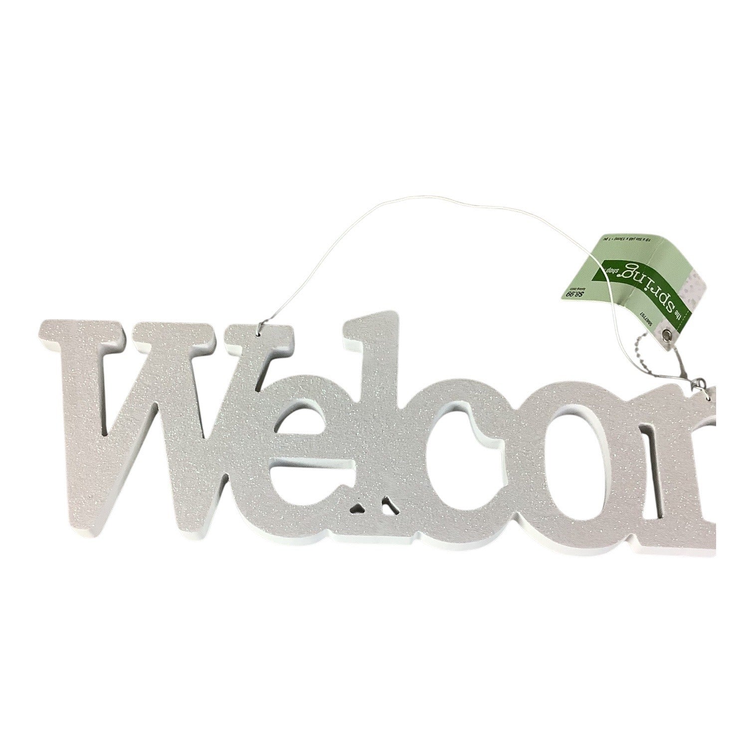 The Spring Shop White Glitter Welcome Sign Home Wall Decor Hanging Door Plaque
