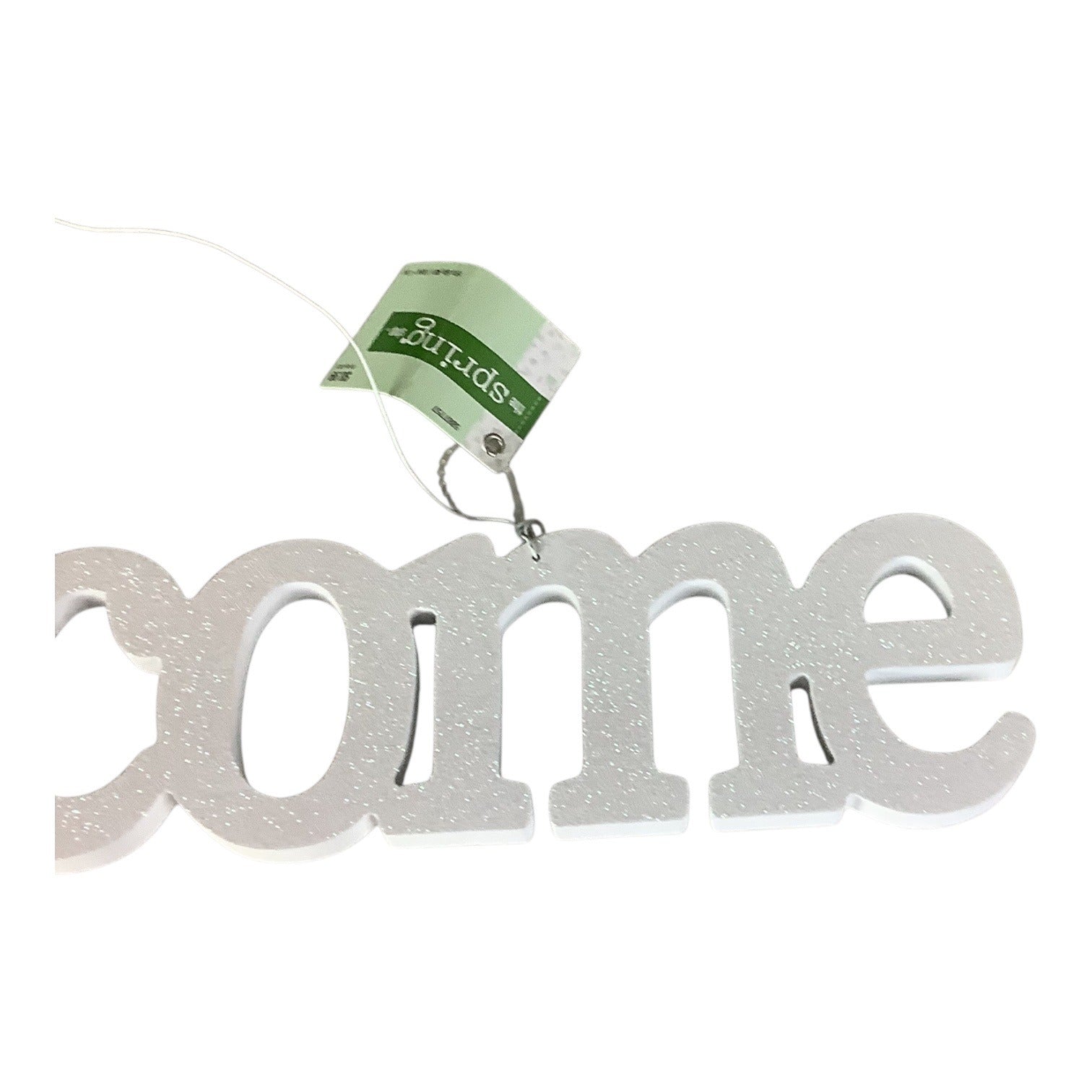The Spring Shop White Glitter Welcome Sign Home Wall Decor Hanging Door Plaque