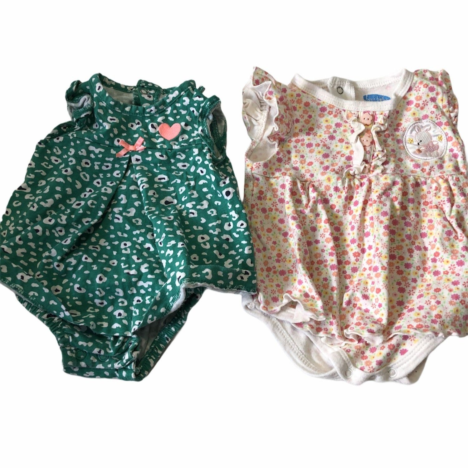 Baby Girls Rompers 2 Pc Set Carters & Bon Bébé 0-3 Mo Floral Leopard Cotton