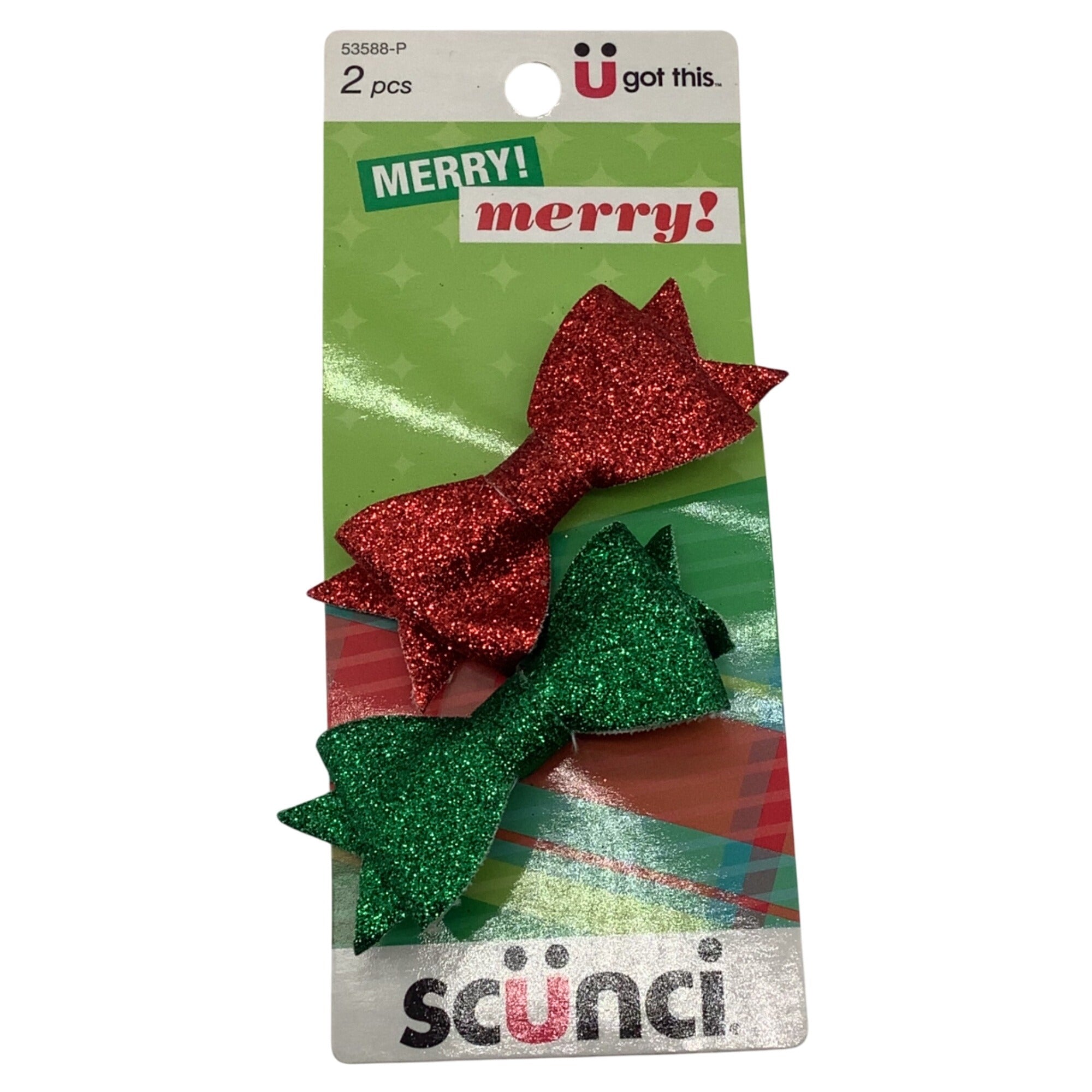 Scunci Christmas Glitter Hair Clips 2pcs Red & Green Holiday Accessories Bow