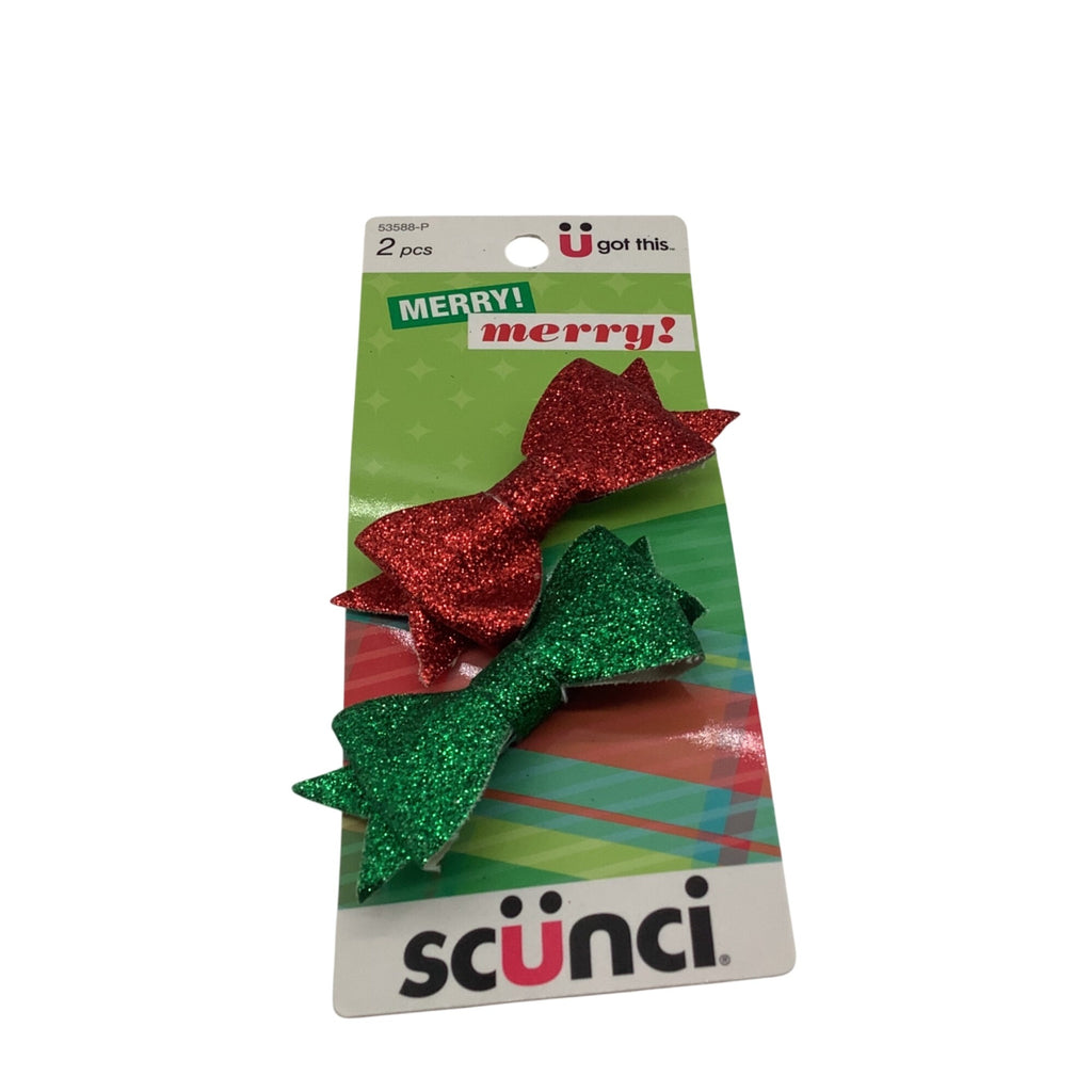 Scunci Christmas Glitter Hair Clips 2pcs Red & Green Holiday Accessories Bow