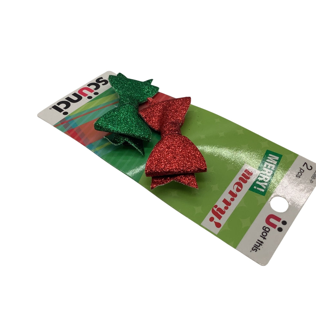 Scunci Christmas Glitter Hair Clips 2pcs Red & Green Holiday Accessories Bow