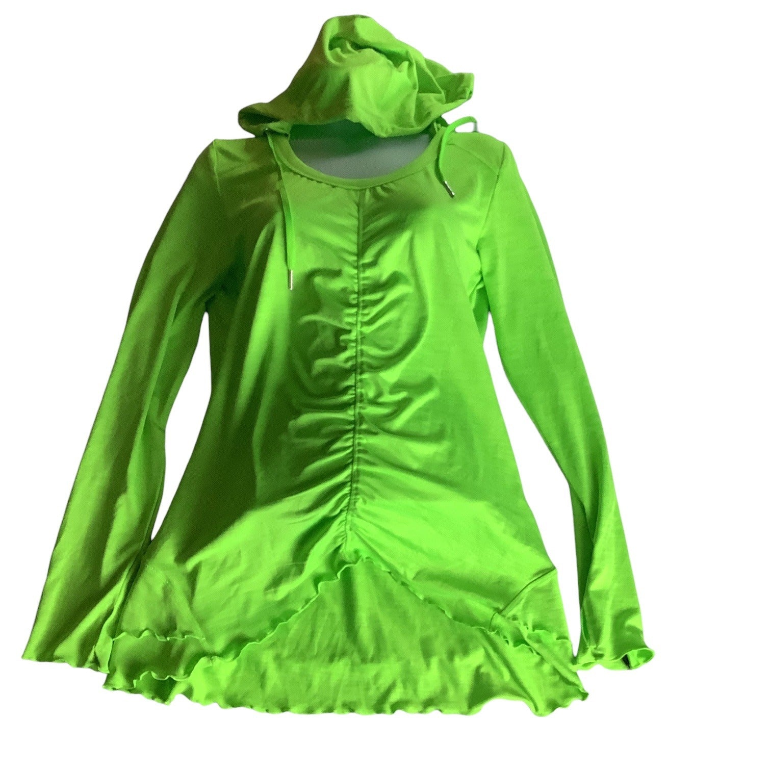 Calvin Klein Performance Quick Dry Womens Green Hooded Long Sleeve Ruched Top M