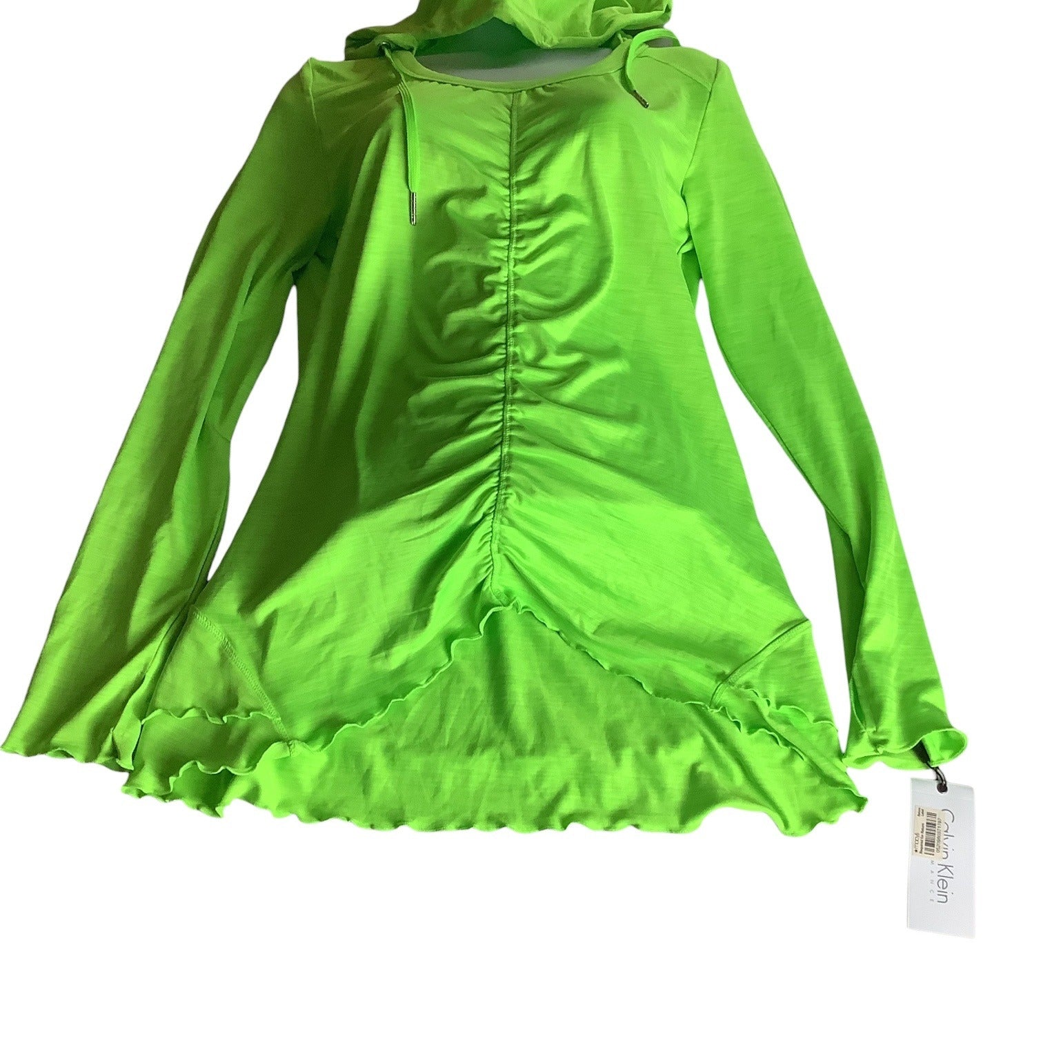 Calvin Klein Performance Quick Dry Womens Green Hooded Long Sleeve Ruched Top M