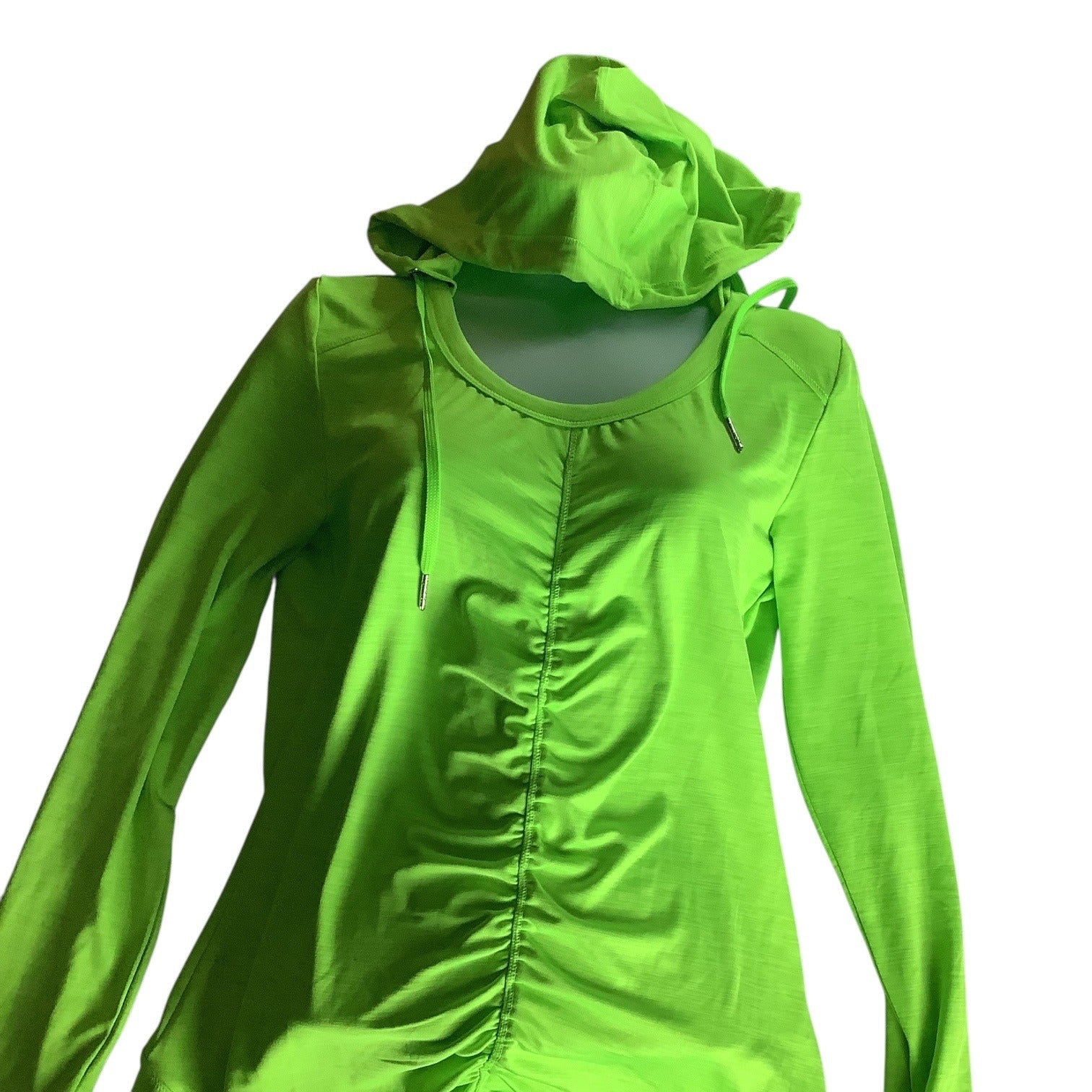 Calvin Klein Performance Quick Dry Womens Green Hooded Long Sleeve Ruched Top M