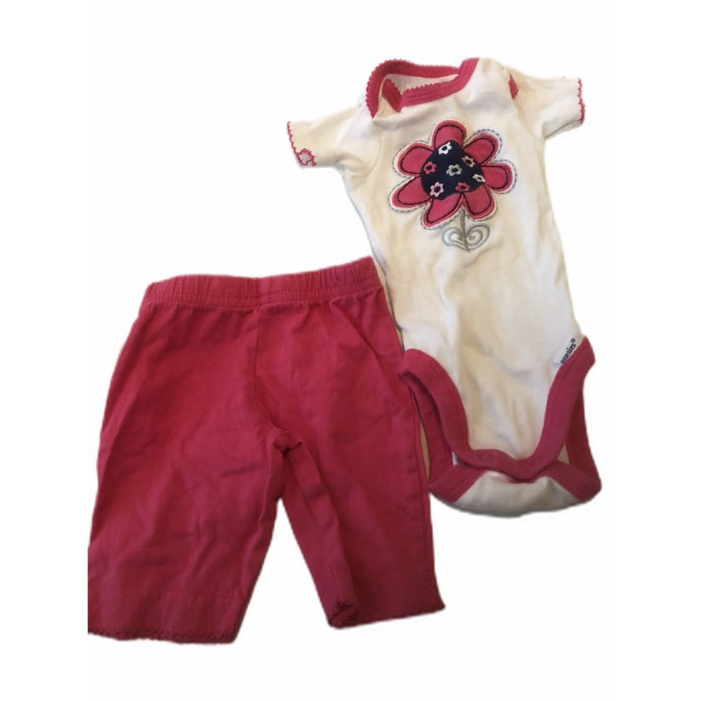 Baby Girl NB 2 Pc Outfit Pink & White Cotton Flower Print Mix Lot Pants T-shirt