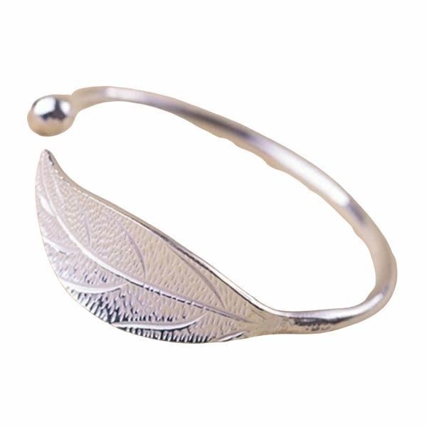 Elegant Women’s Leaves Silver Open Cuff Bracelet Bangle for Women