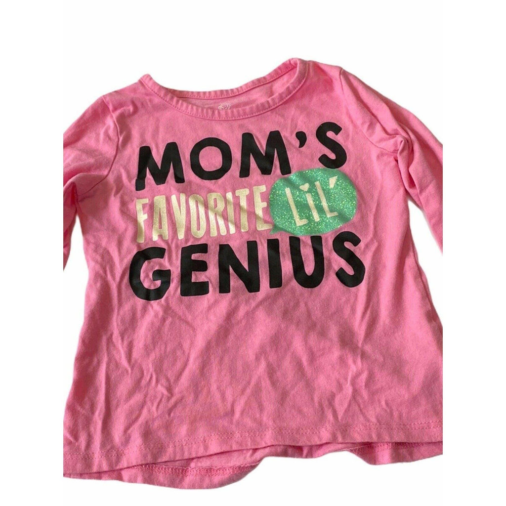 Okie Dokie Toddler Girls Long Sleeve Pink Shirt "Moms Favorite Lil Genius" 2T