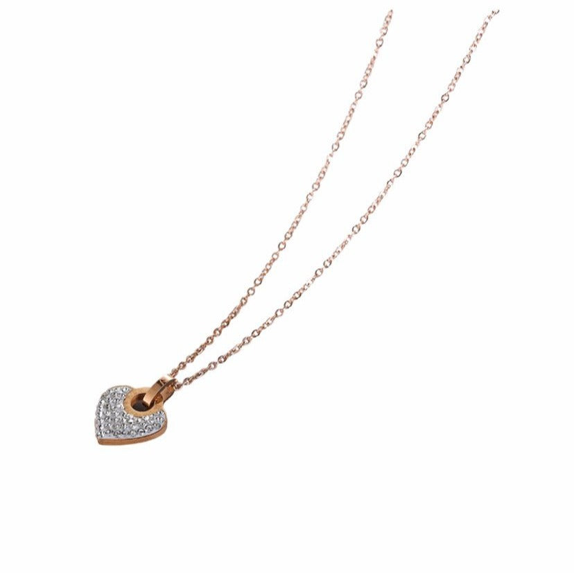 Inlaid Crystals Love Lock White Necklace Titanium Steel & Artificial Diamond