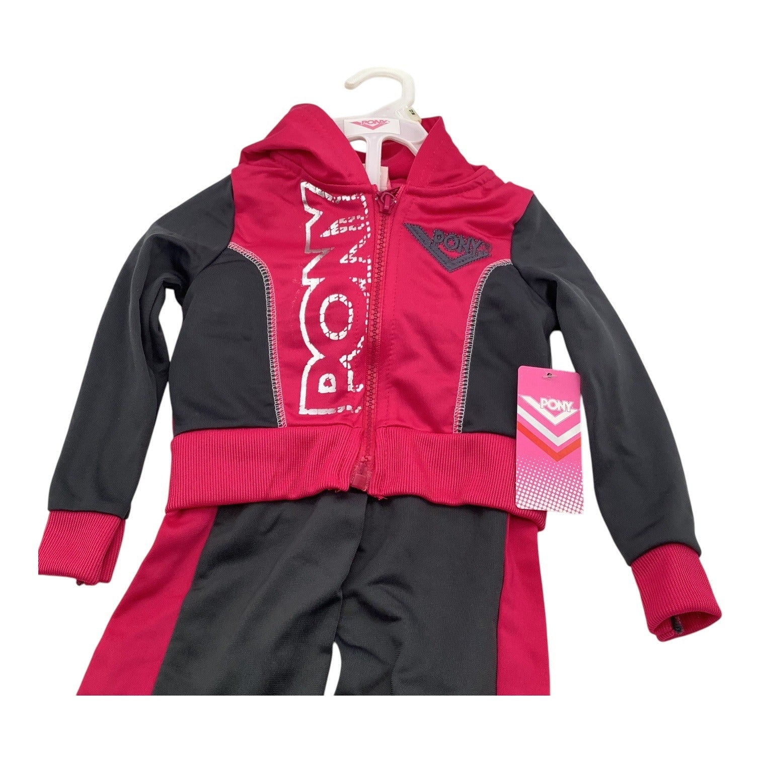 Pony Baby Girl 12M Sweatsuit Pink & Black Hoodie Pants Set Polyester Graphic