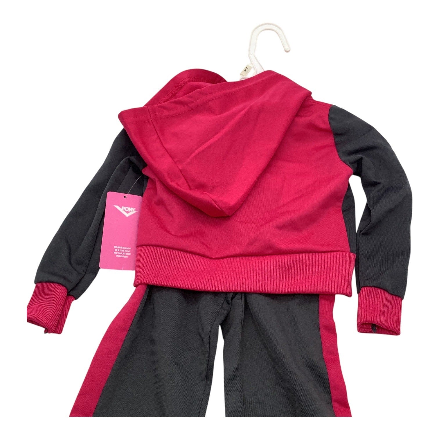 Pony Baby Girl 12M Sweatsuit Pink & Black Hoodie Pants Set Polyester Graphic