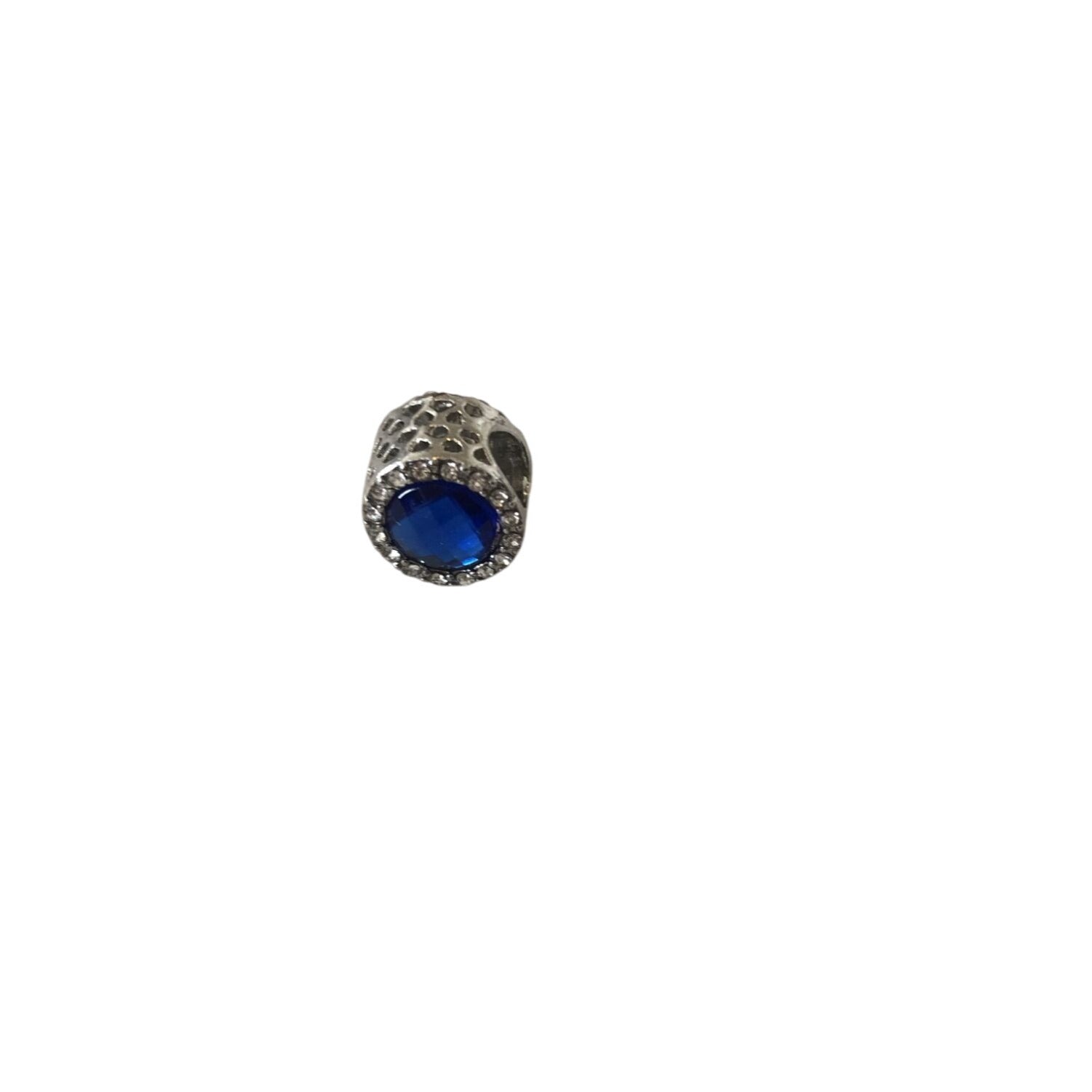 European Silver Plated Charm Bead With Blue Crystal Accent Jewelry