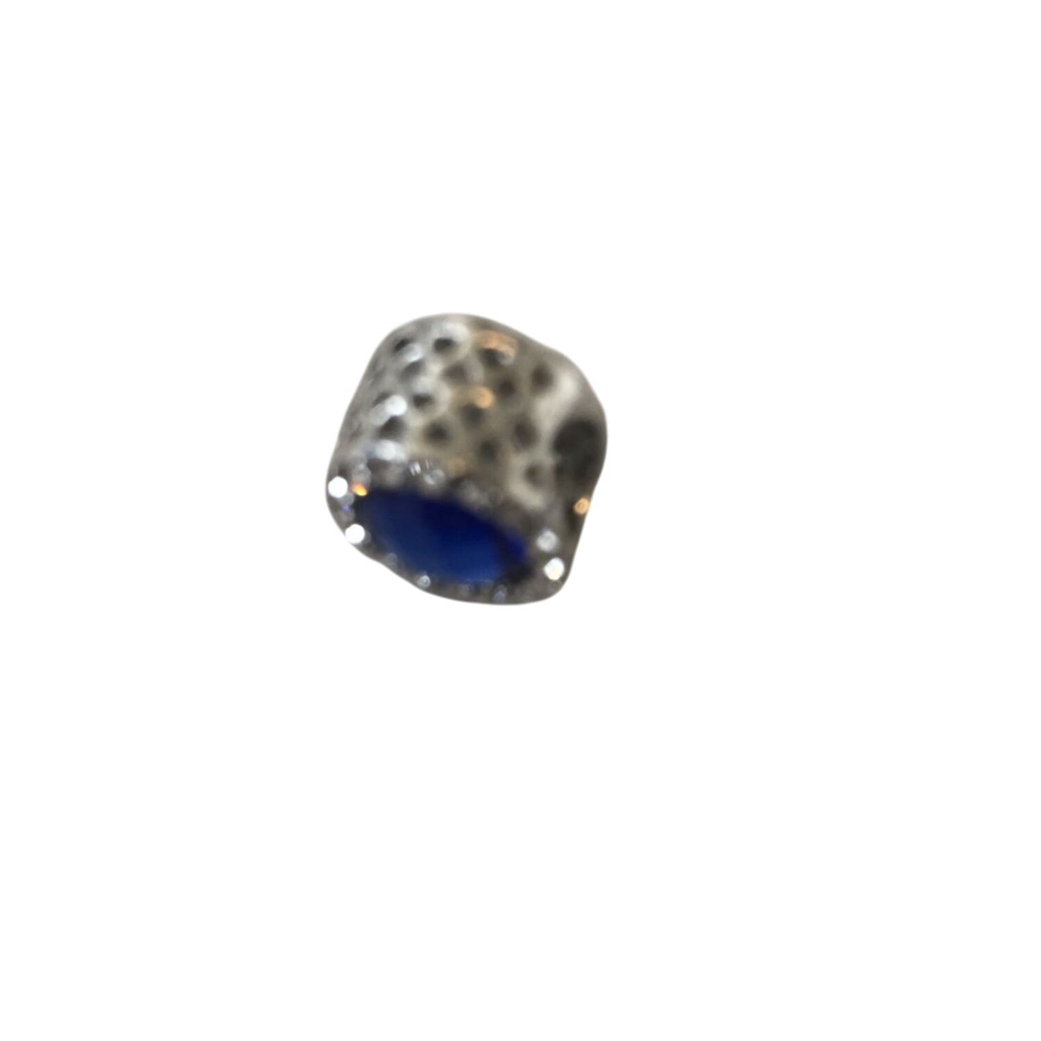 European Silver Plated Charm Bead With Blue Crystal Accent Jewelry