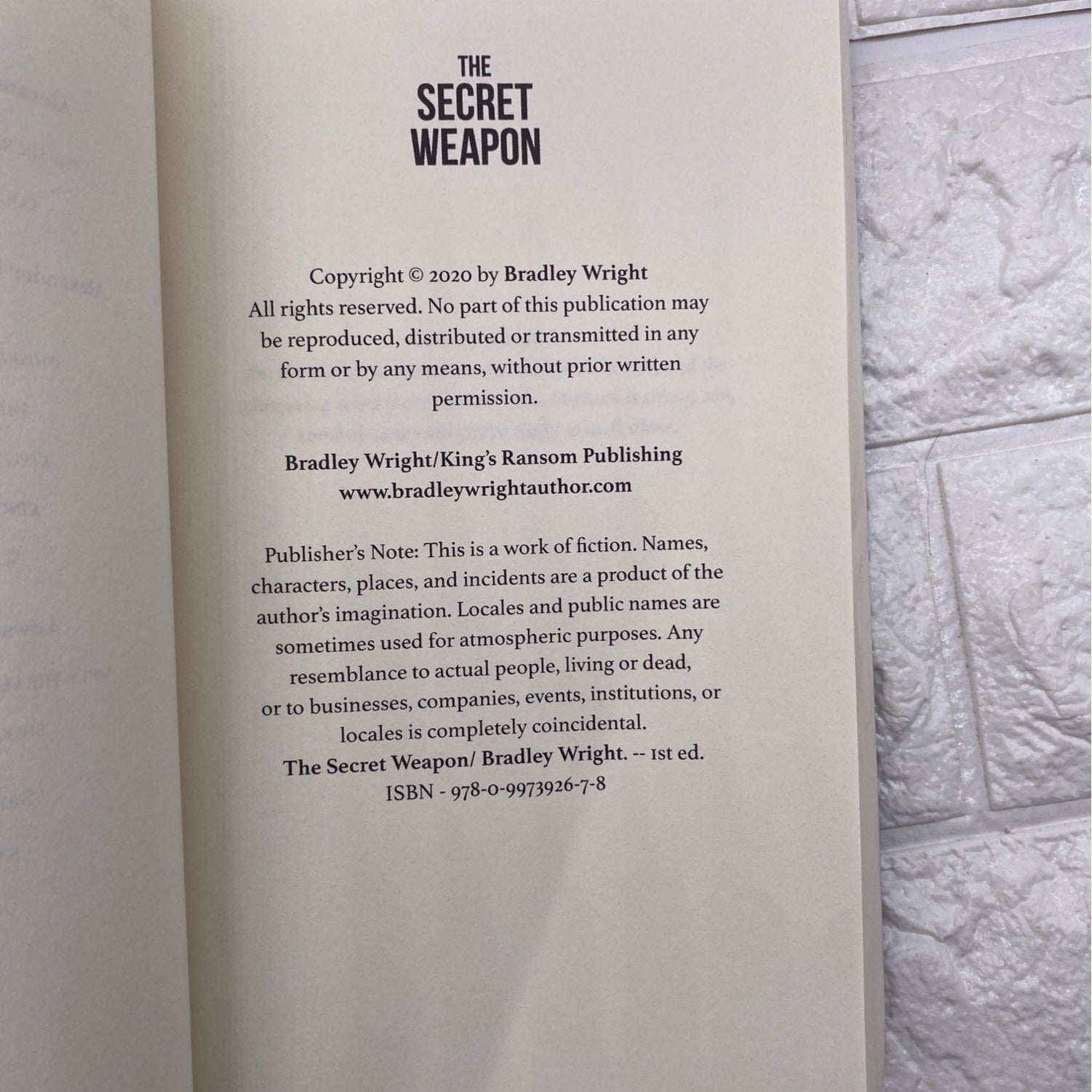 The Secret Weapon By Bradley Wright Paperback Spy Thriller Novel 2020 Book