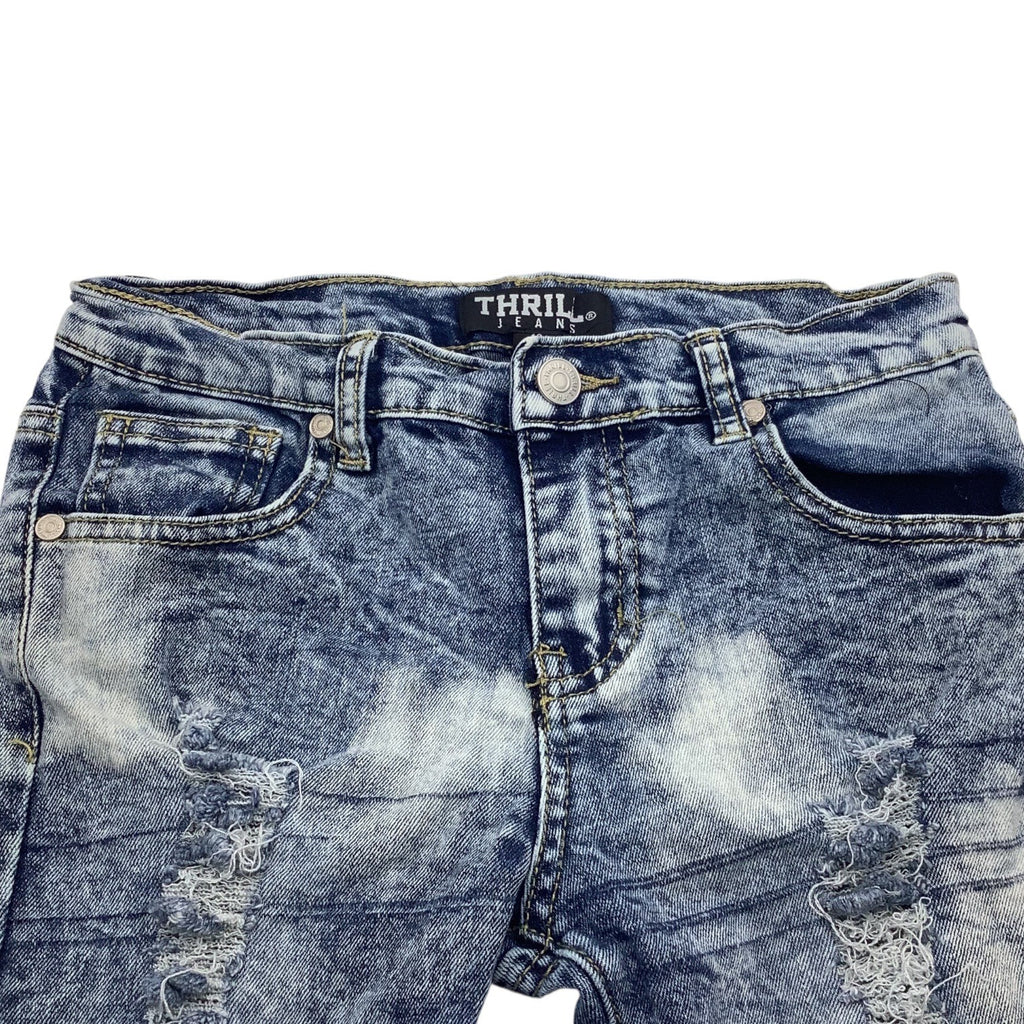 Thrill Jeans Girls Distressed Ripped Denim Size 12 Blue Five Pocket Design